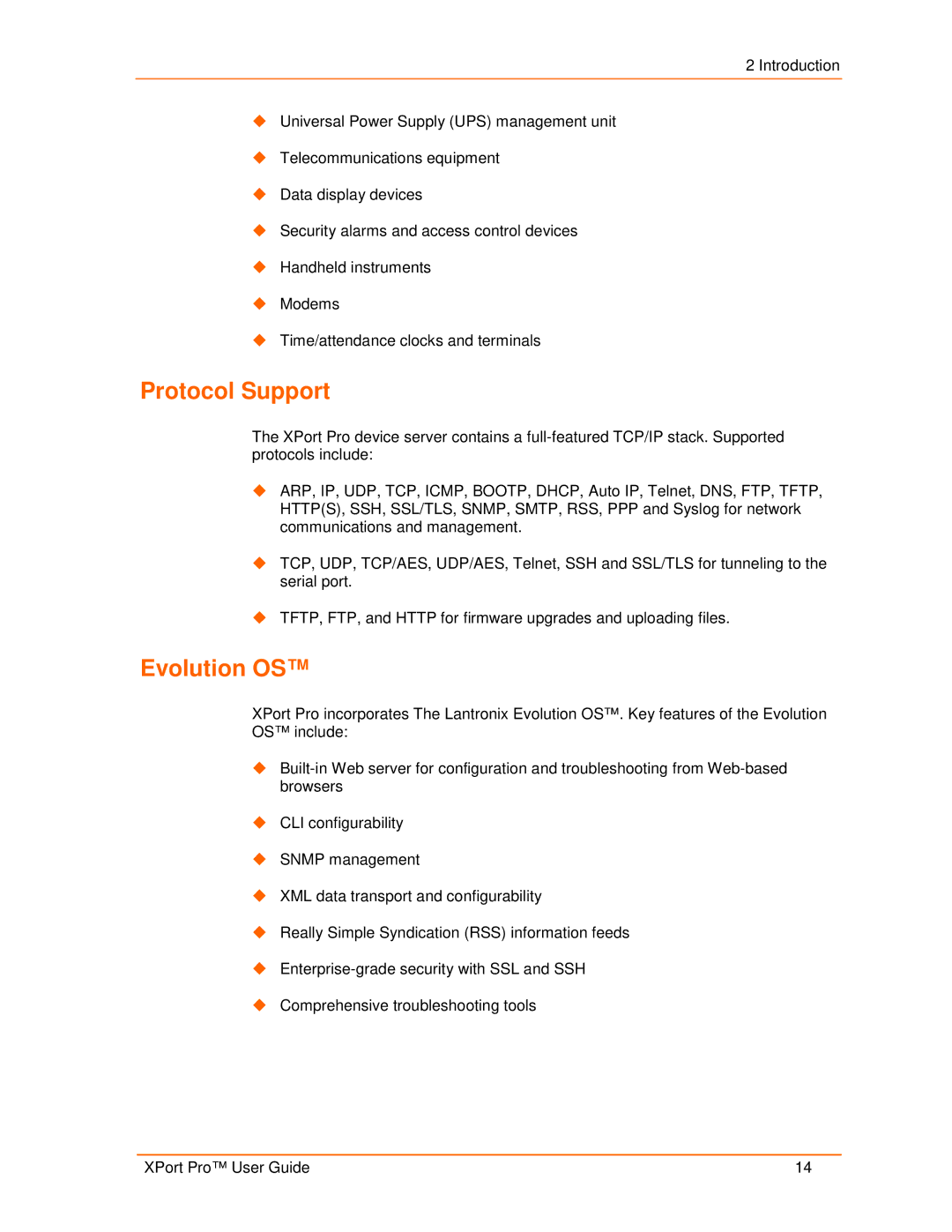 Lantronix 900-560 manual Protocol Support, Evolution OS 