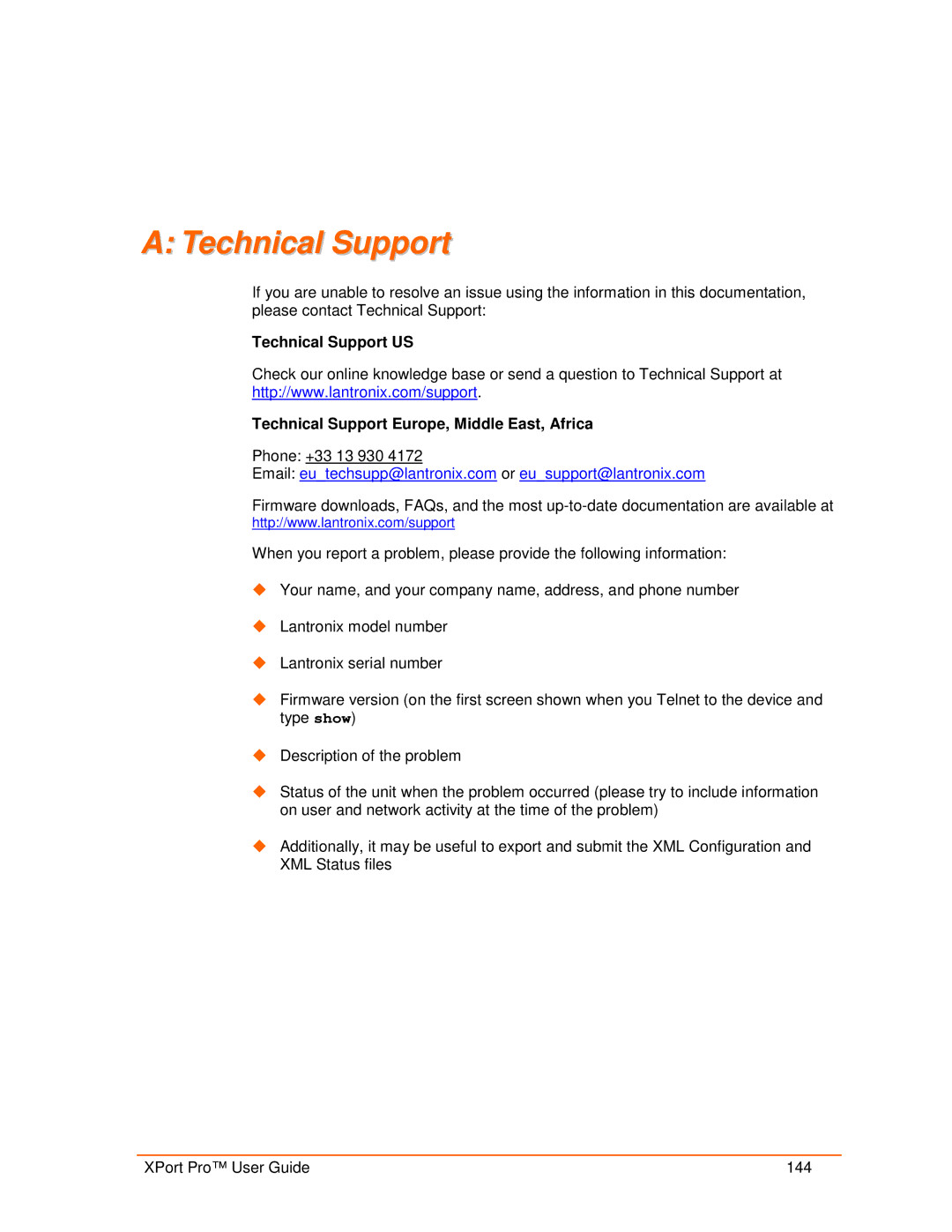 Lantronix 900-560 manual Technical Support 