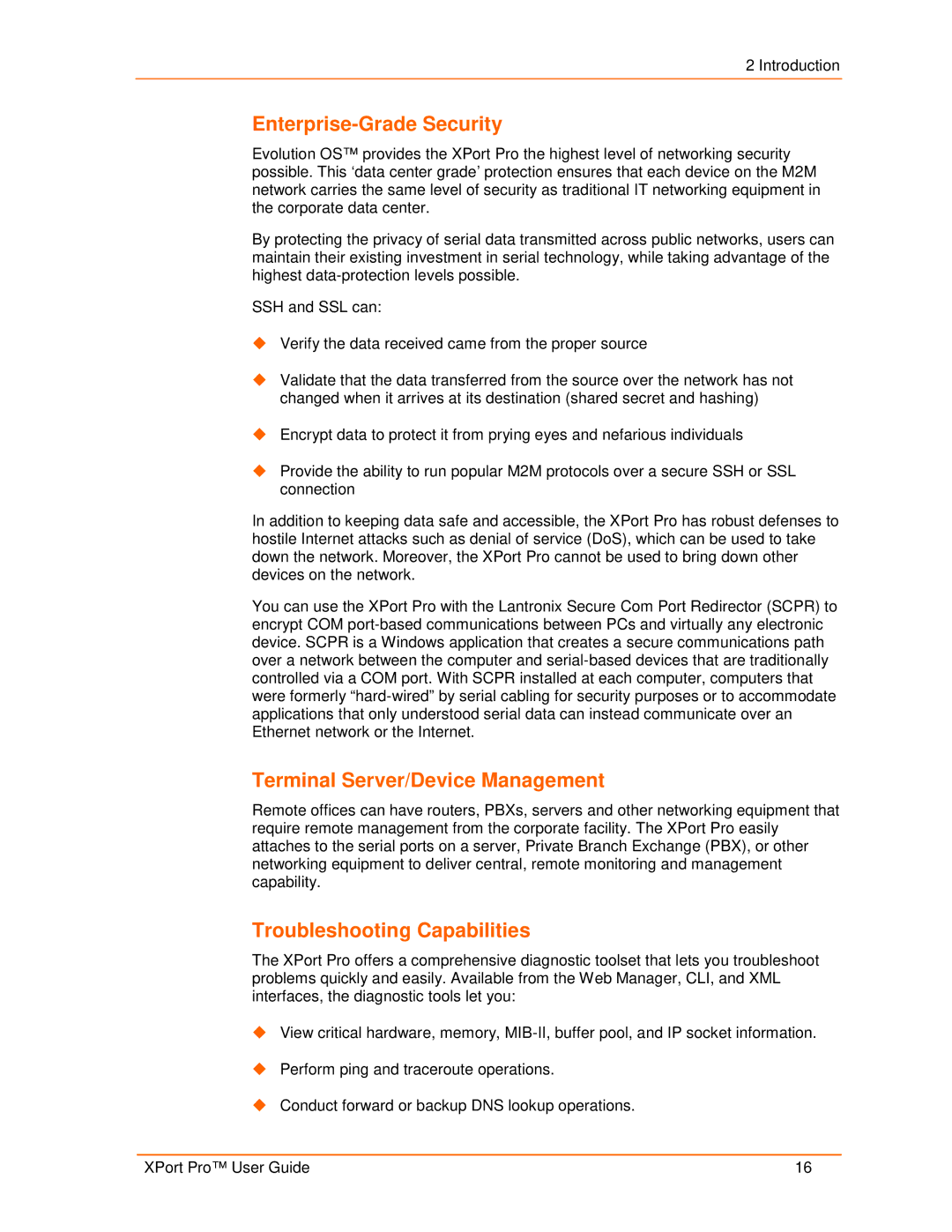 Lantronix 900-560 manual Enterprise-Grade Security, Terminal Server/Device Management, Troubleshooting Capabilities 