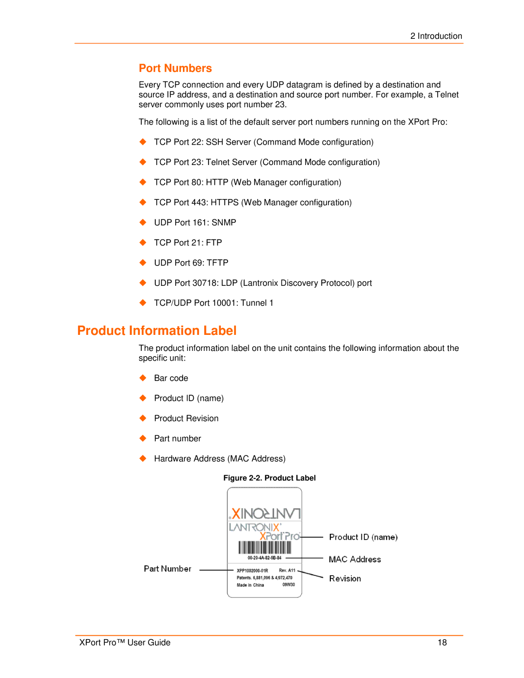 Lantronix 900-560 manual Product Information Label, Port Numbers 