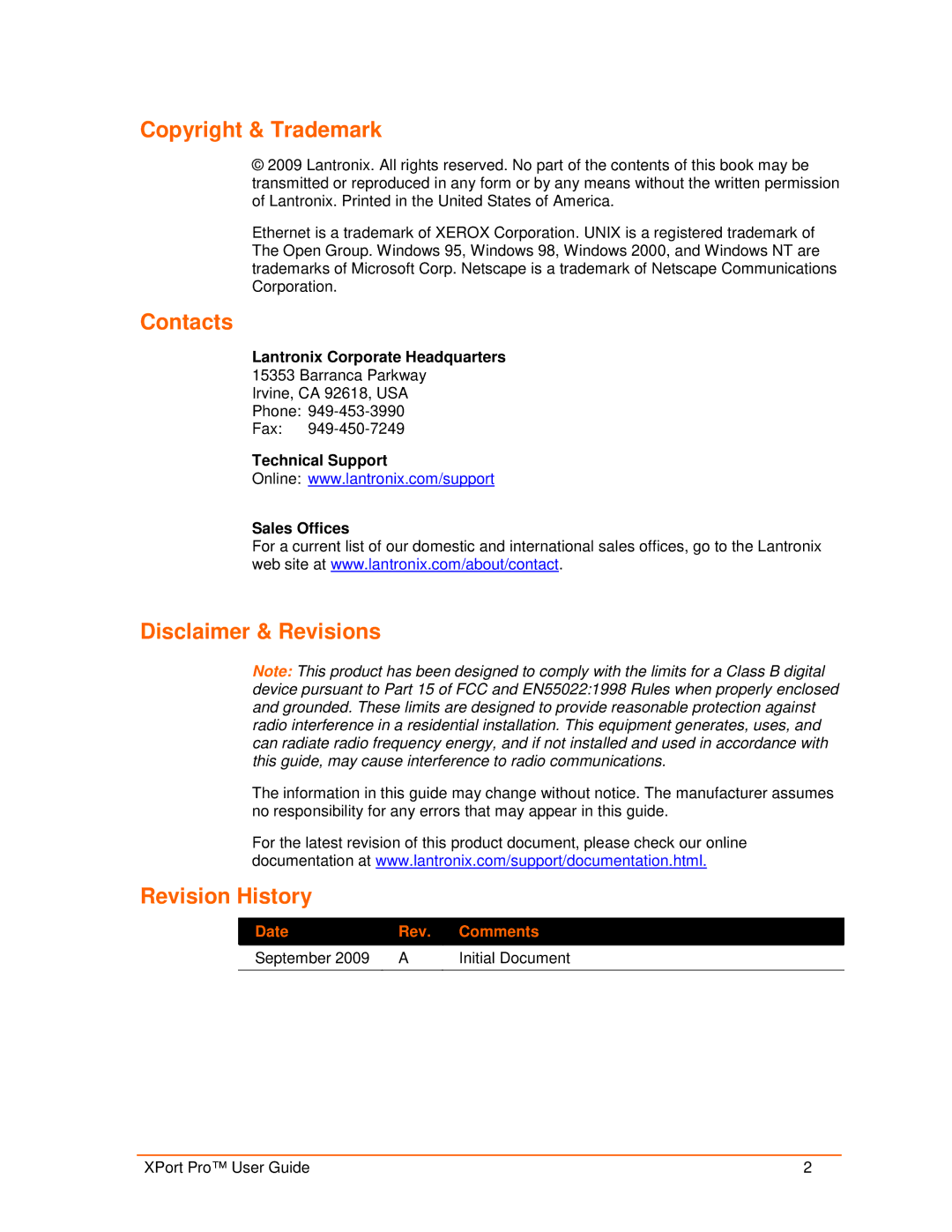 Lantronix 900-560 manual Lantronix Corporate Headquarters, Technical Support Sales Offices 