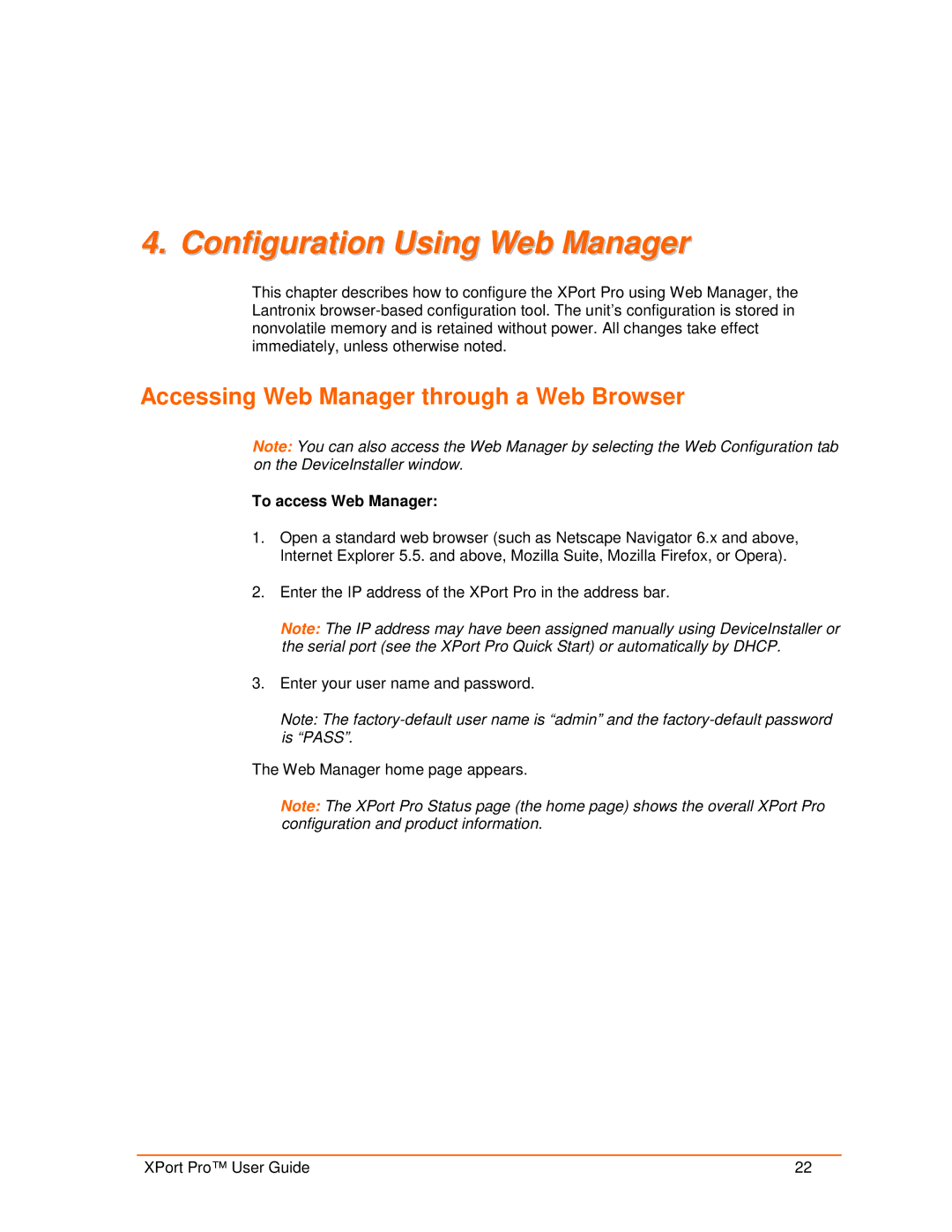 Lantronix 900-560 Configuration Using Web Manager, Accessing Web Manager through a Web Browser, To access Web Manager 