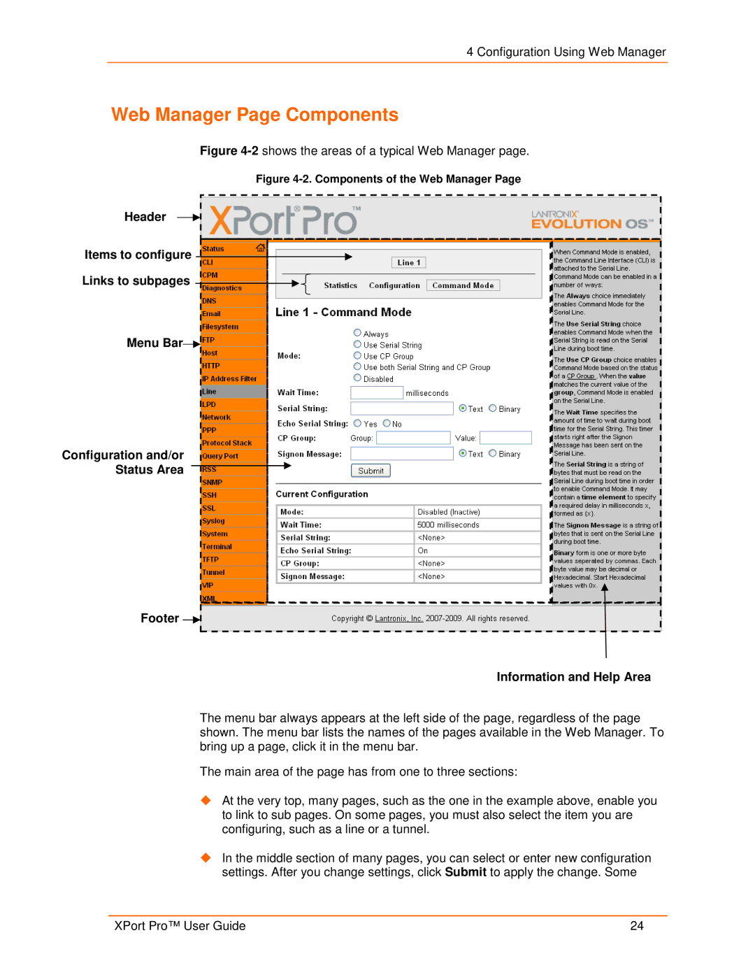 Lantronix 900-560 manual Web Manager Page Components, 2shows the areas of a typical Web Manager 