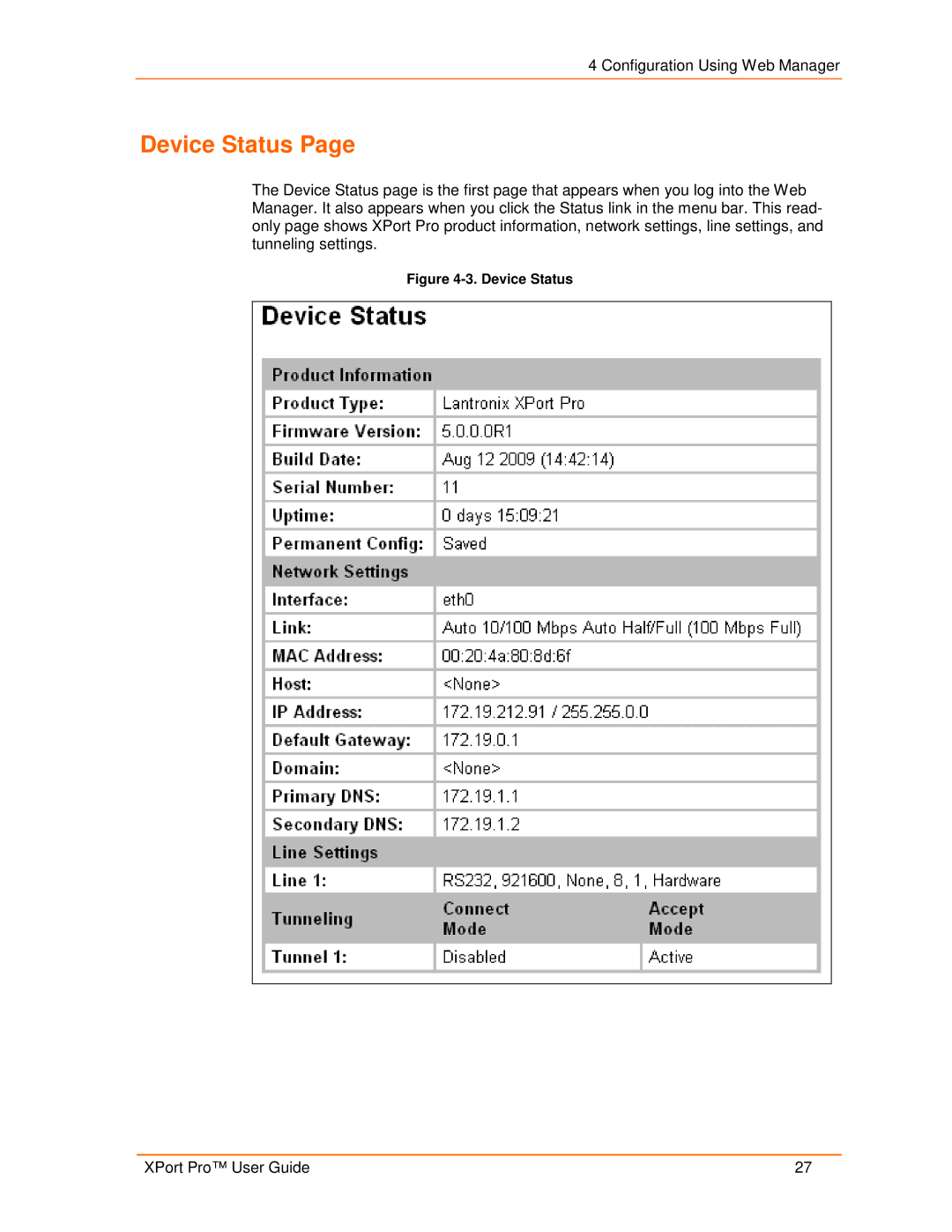 Lantronix 900-560 manual Device Status 