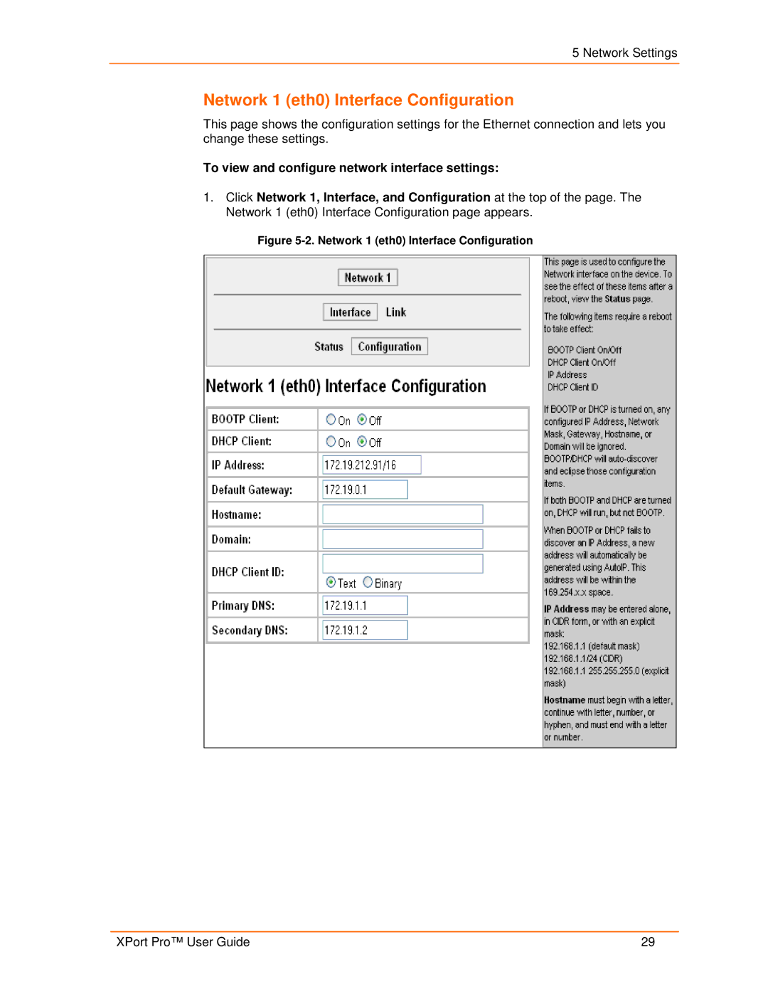 Lantronix 900-560 manual Network 1 eth0 Interface Configuration 