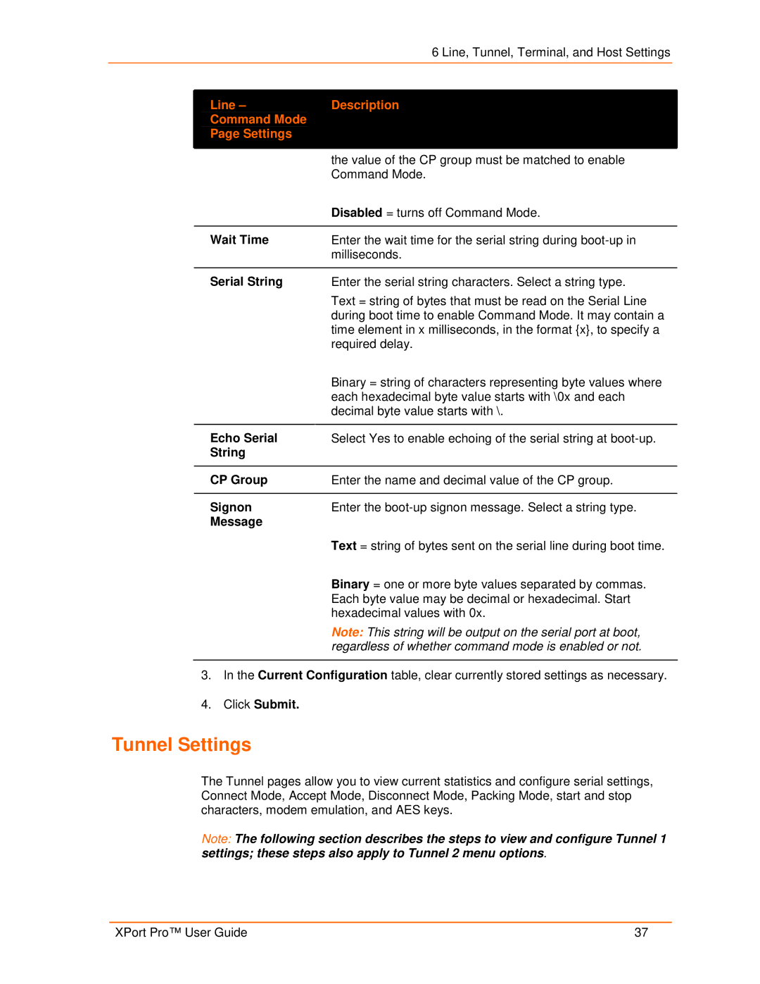 Lantronix 900-560 manual Tunnel Settings 