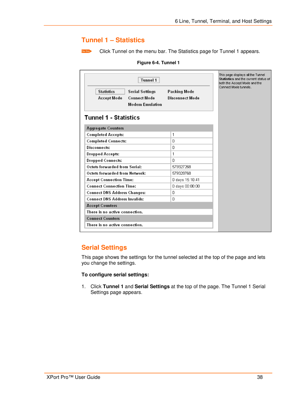 Lantronix 900-560 manual Tunnel 1 Statistics, Serial Settings, To configure serial settings 