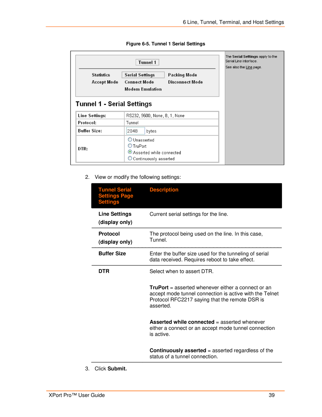 Lantronix 900-560 manual Tunnel Serial Description Settings 