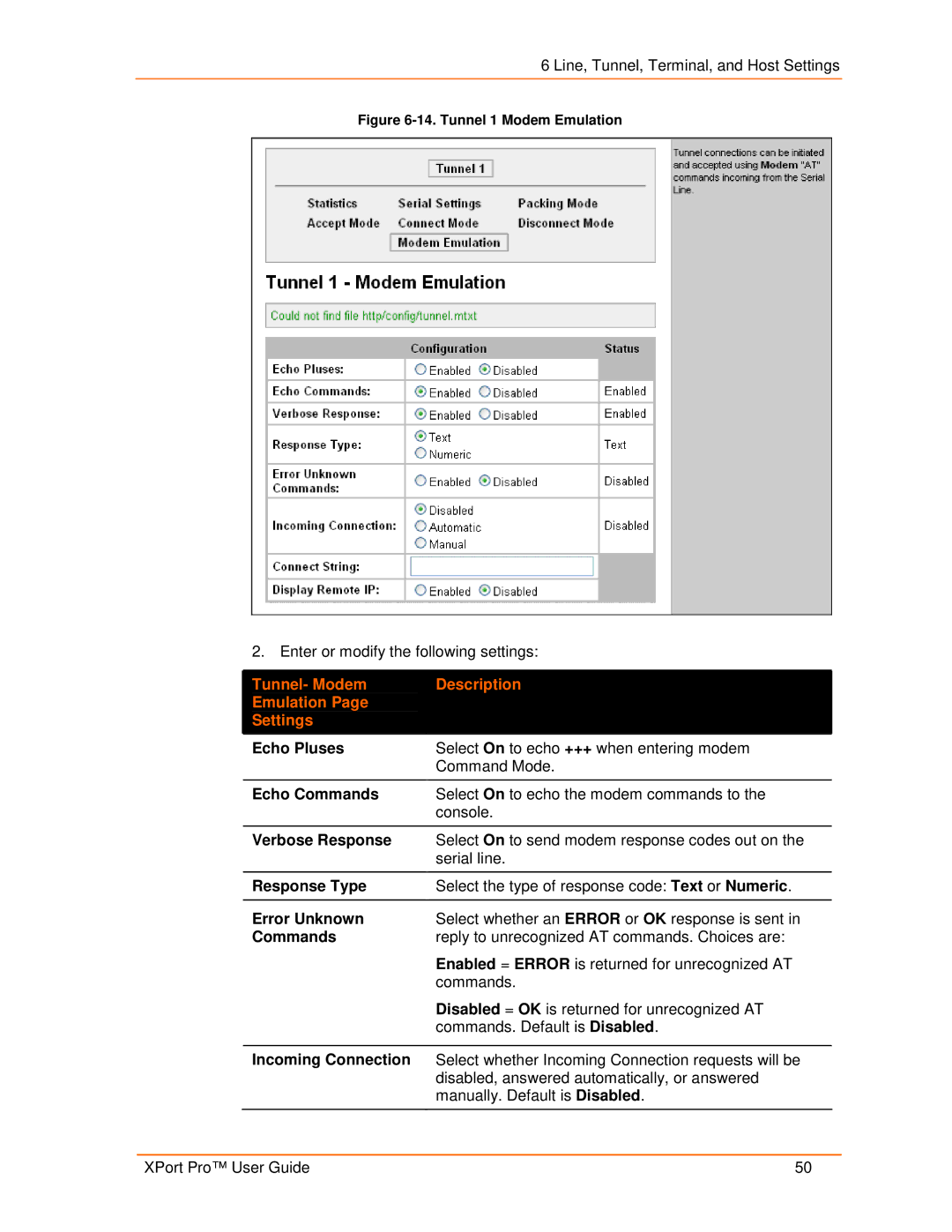 Lantronix 900-560 manual Tunnel- Modem Description Emulation Settings 