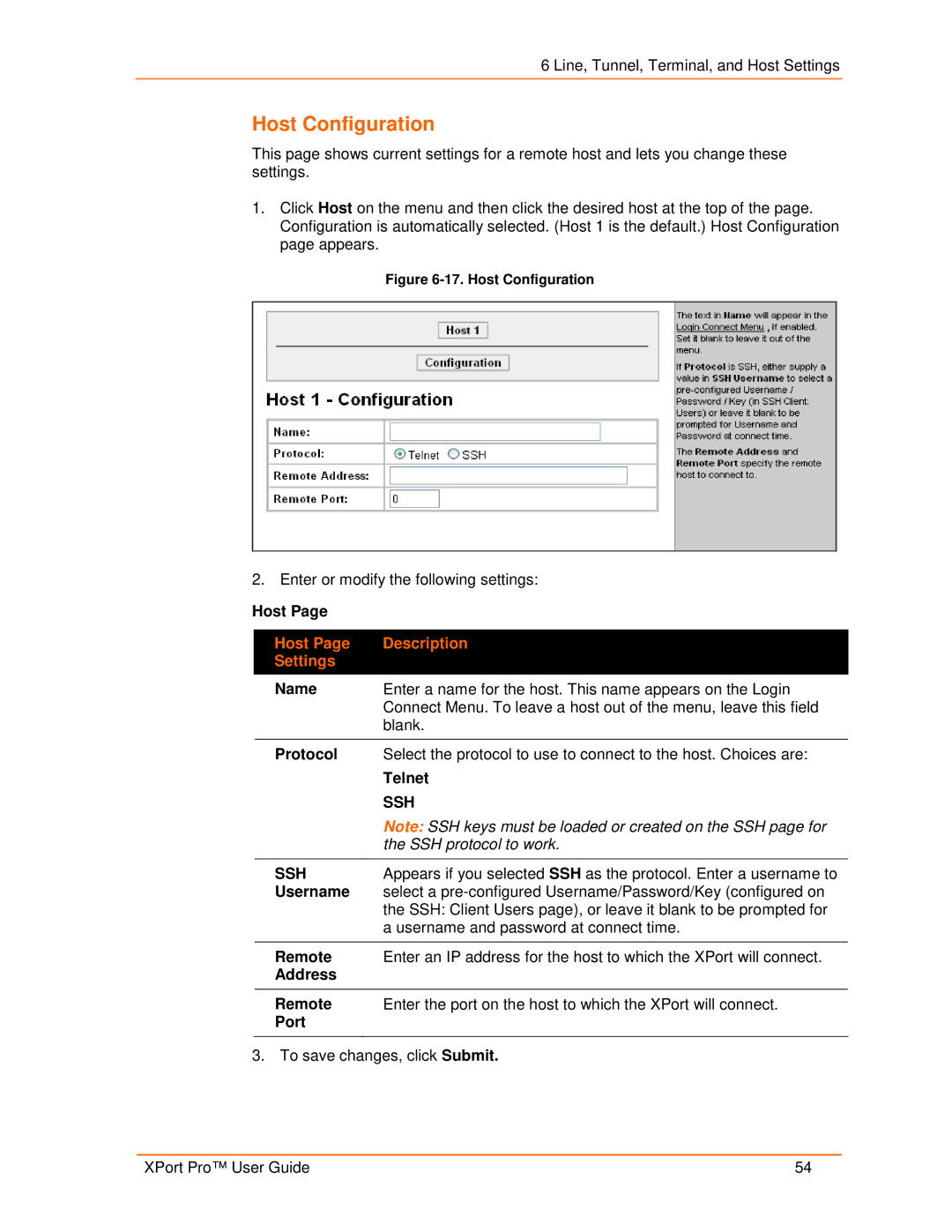 Lantronix 900-560 manual Host Configuration, Host Description Settings 