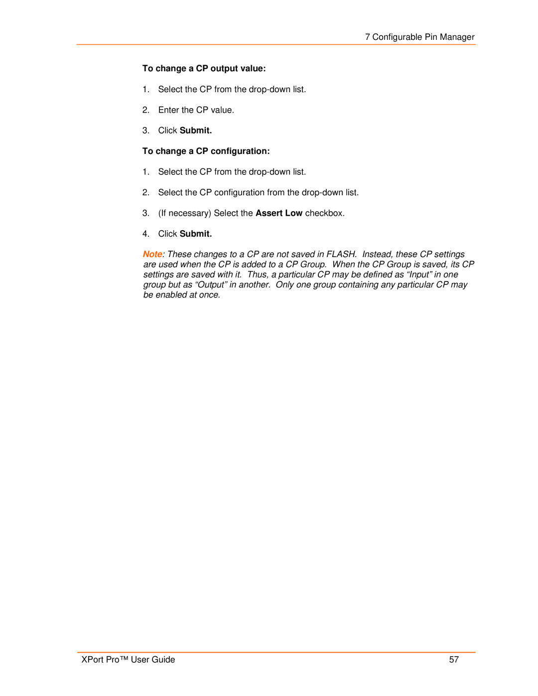 Lantronix 900-560 manual To change a CP output value, Click Submit To change a CP configuration 