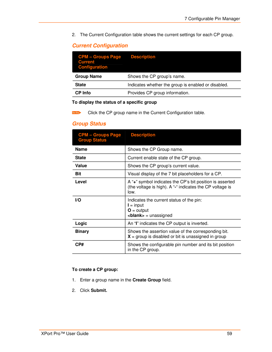 Lantronix 900-560 To display the status of a specific group, CPM Groups Description Group Status, To create a CP group 