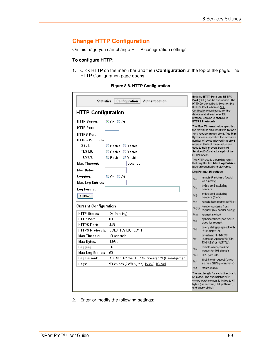 Lantronix 900-560 manual Change Http Configuration, To configure Http 