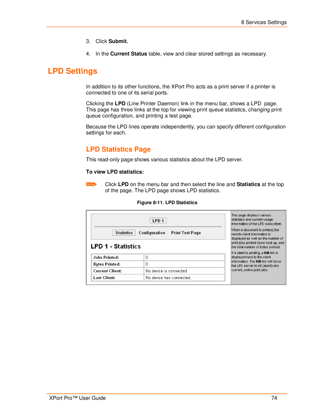 Lantronix 900-560 manual LPD Settings, LPD Statistics, To view LPD statistics 