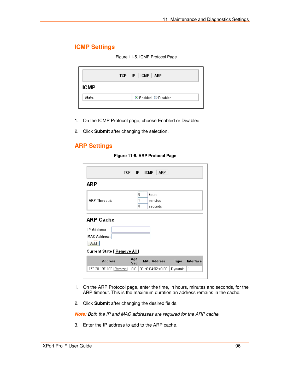 Lantronix 900-560 manual Icmp Settings, ARP Settings 