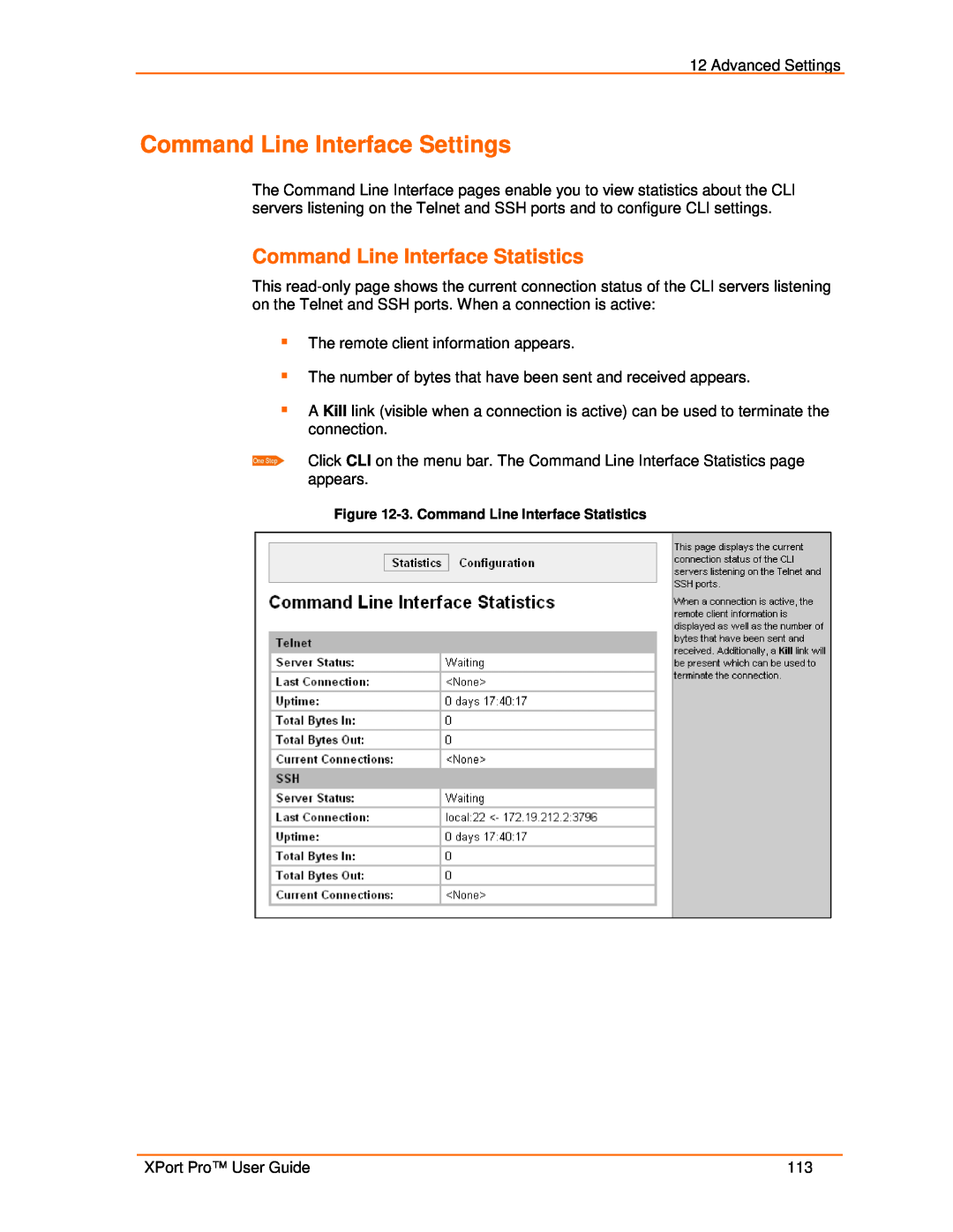 Lantronix 900-560 manual Command Line Interface Settings, Command Line Interface Statistics 
