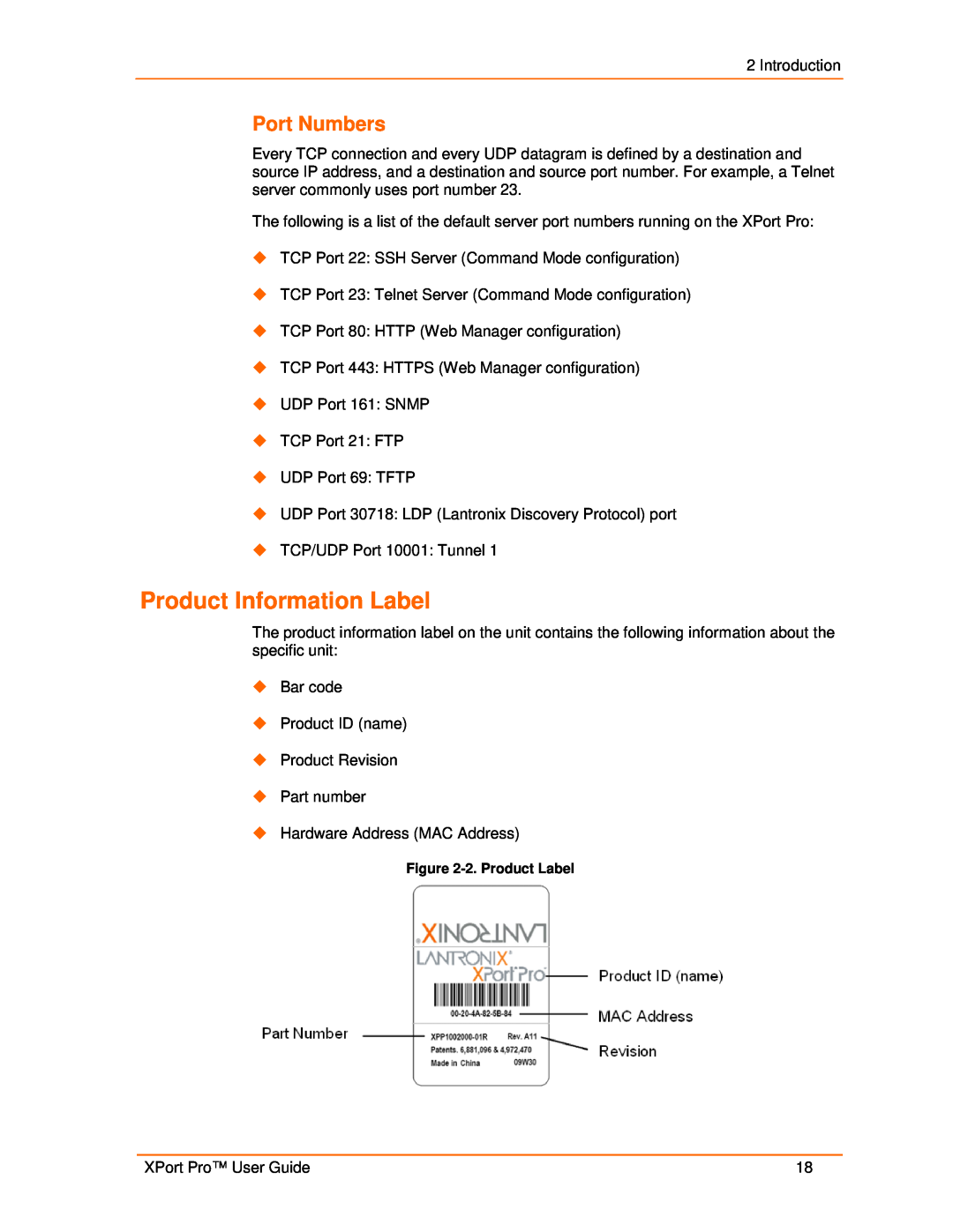Lantronix 900-560 manual Product Information Label, Port Numbers 