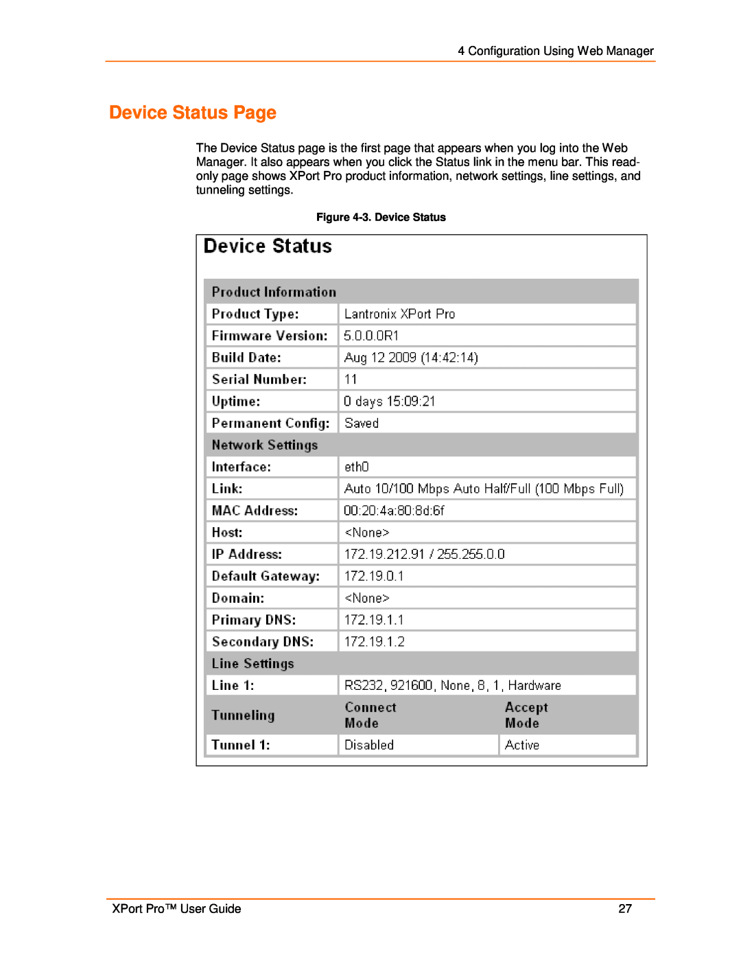 Lantronix 900-560 manual Device Status Page, 3. Device Status 