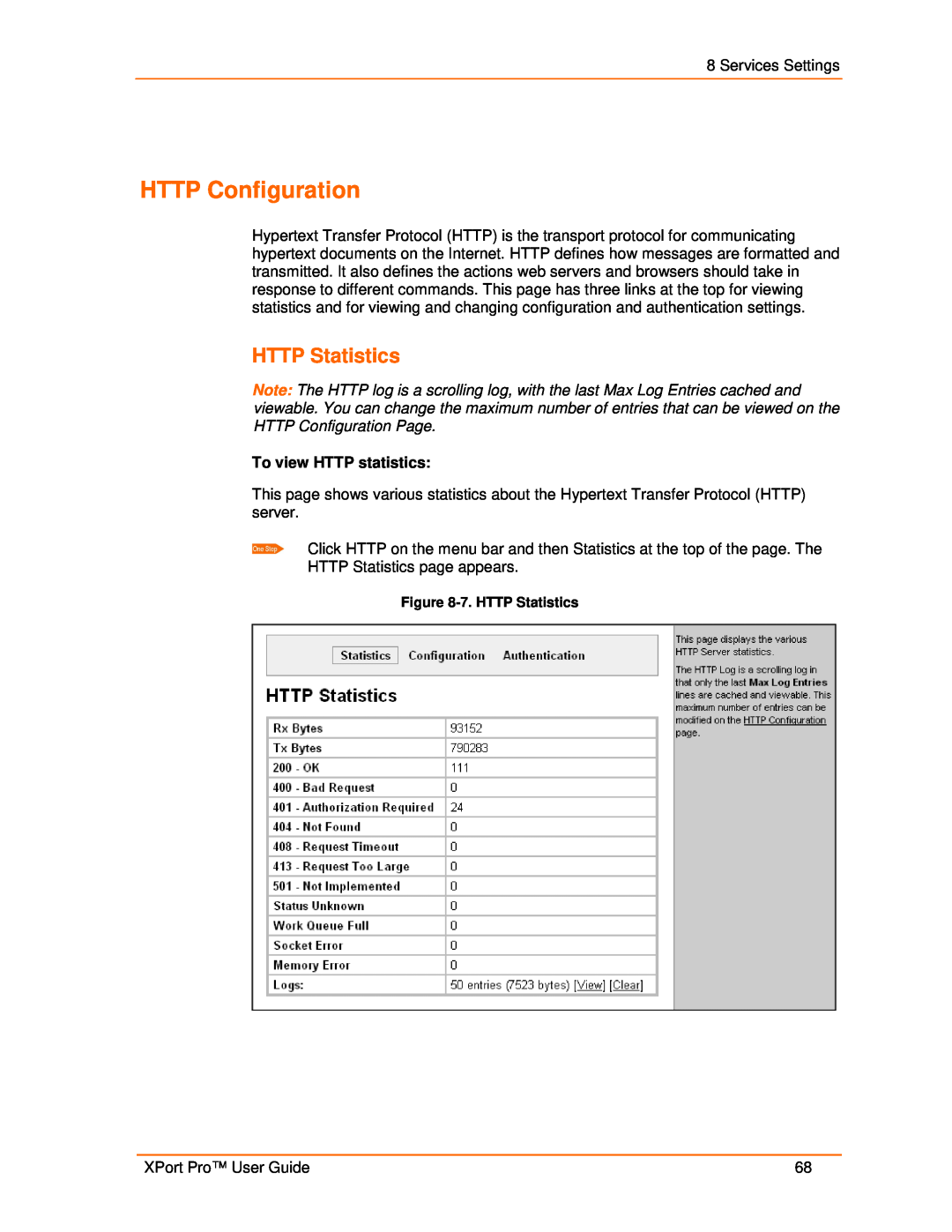 Lantronix 900-560 manual HTTP Configuration, HTTP Statistics 