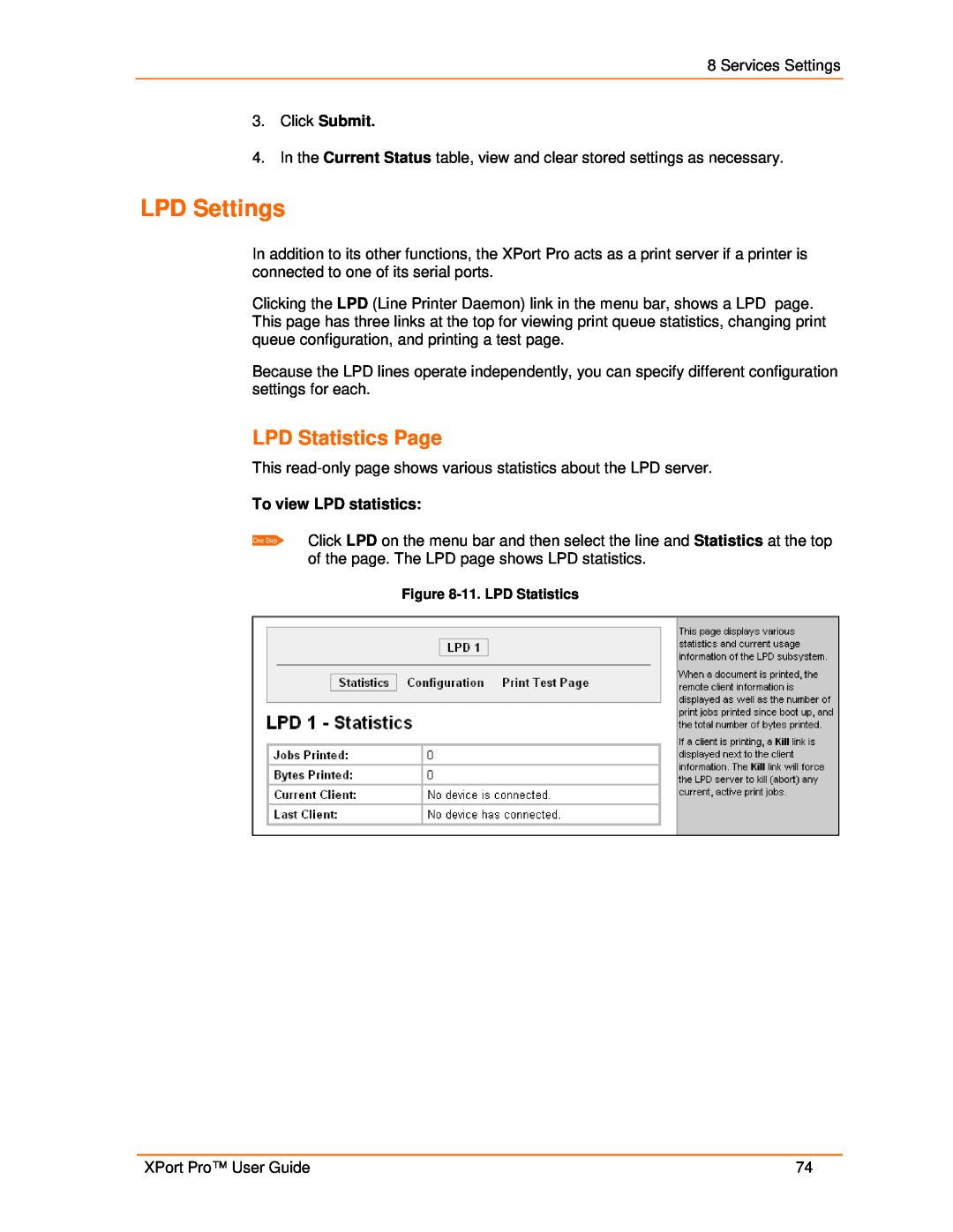 Lantronix 900-560 manual LPD Settings, LPD Statistics Page 
