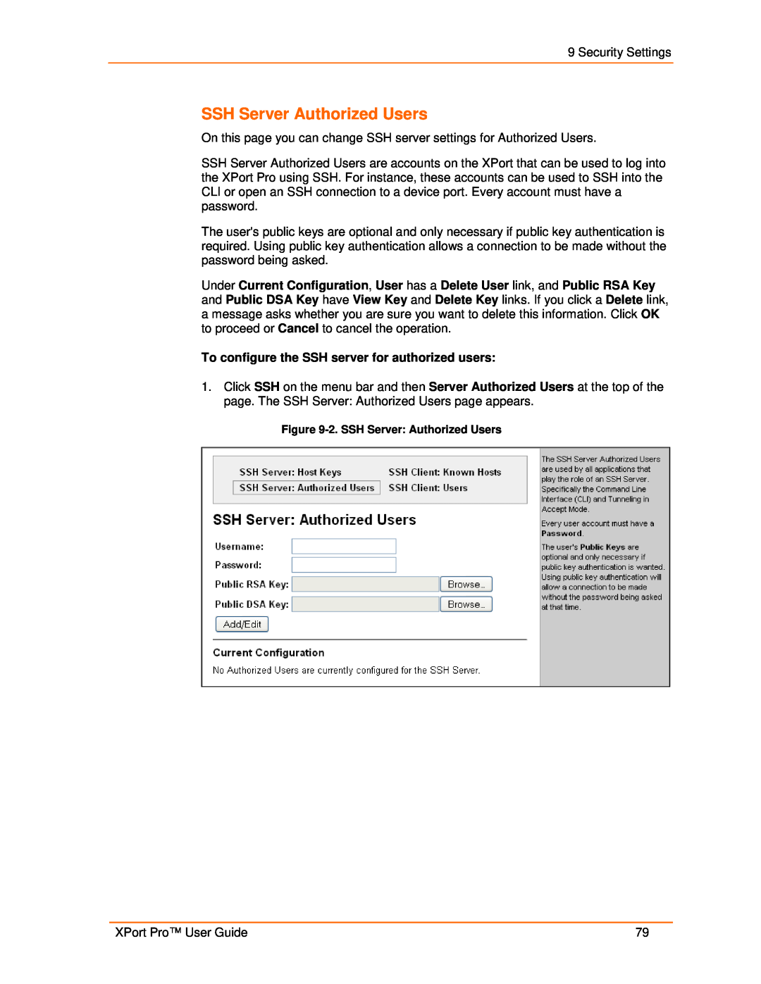 Lantronix 900-560 manual SSH Server Authorized Users 