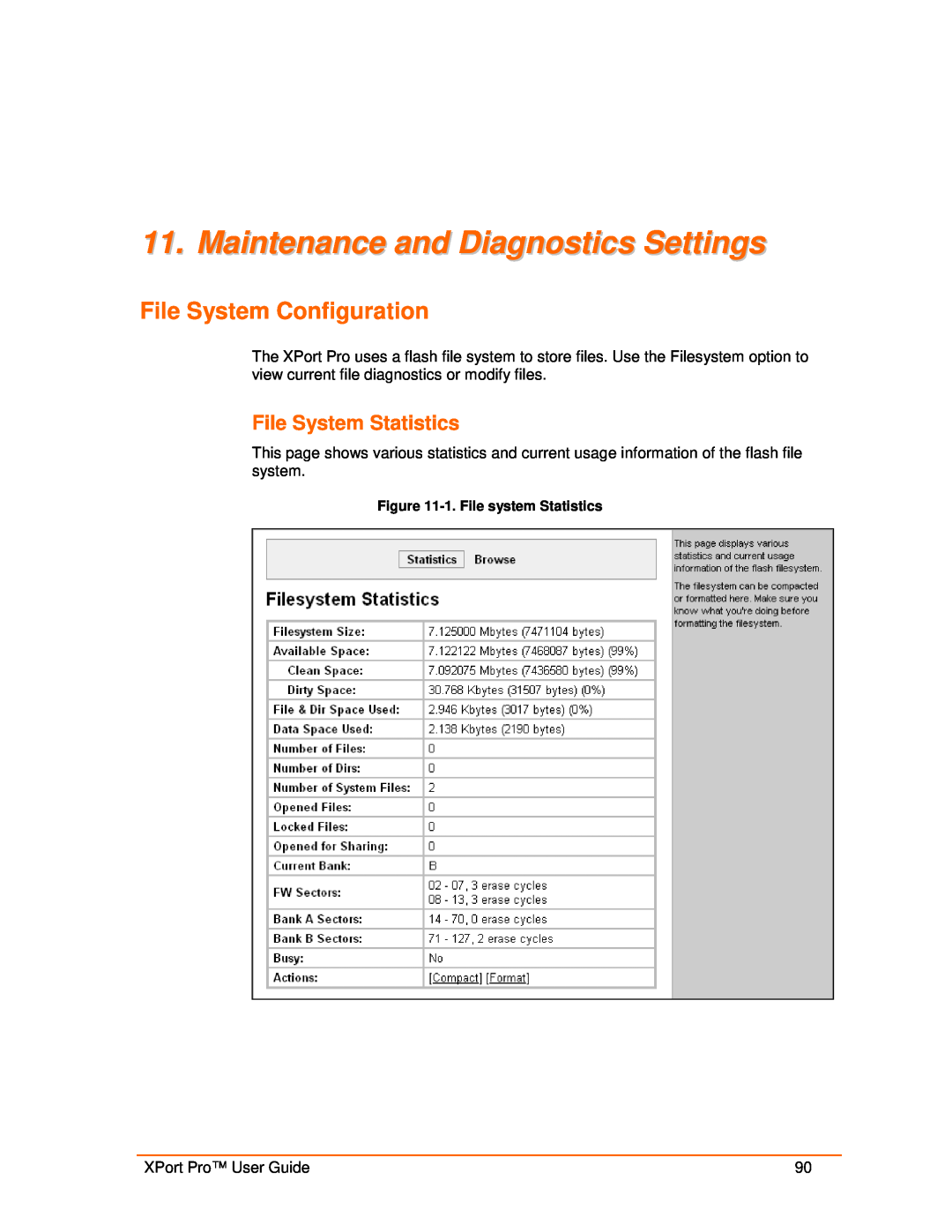 Lantronix 900-560 manual Maintenance and Diagnostics Settings, File System Configuration, File System Statistics 