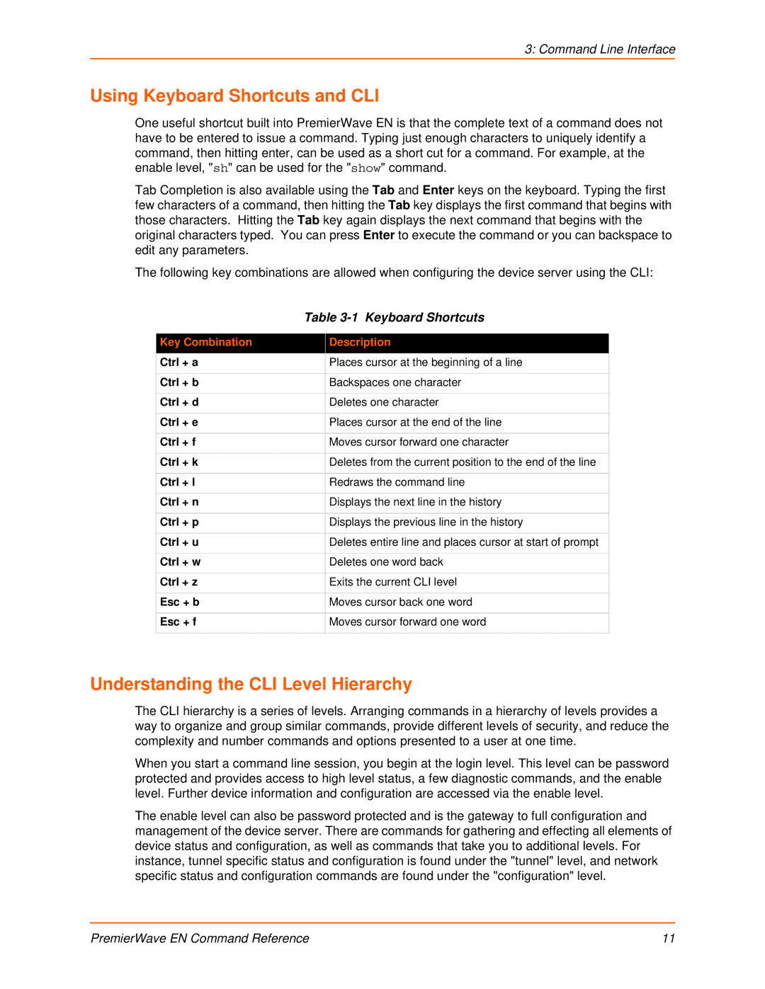 Lantronix 900-581 manual Using Keyboard Shortcuts and CLI, Understanding the CLI Level Hierarchy 