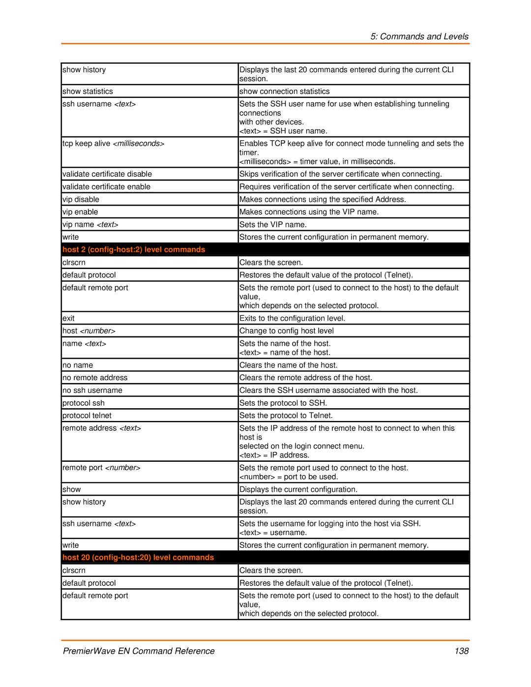 Lantronix 900-581 manual Host 2 config-host2 level commands, Host 20 config-host20 level commands 