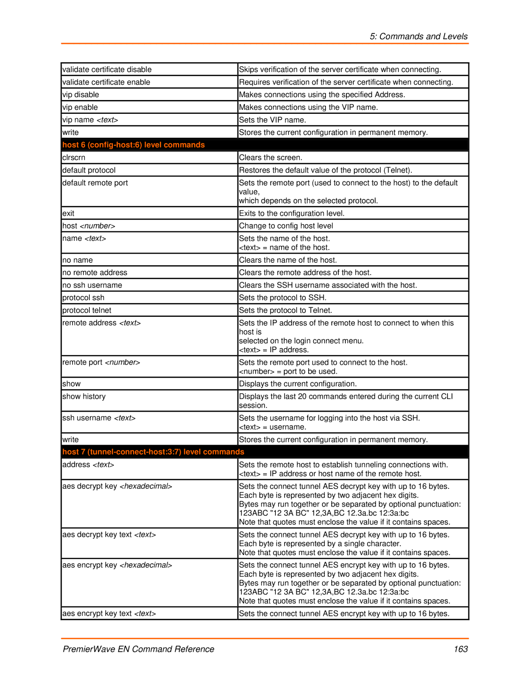 Lantronix 900-581 manual Host 6 config-host6 level commands, Host 7 tunnel-connect-host37 level commands 