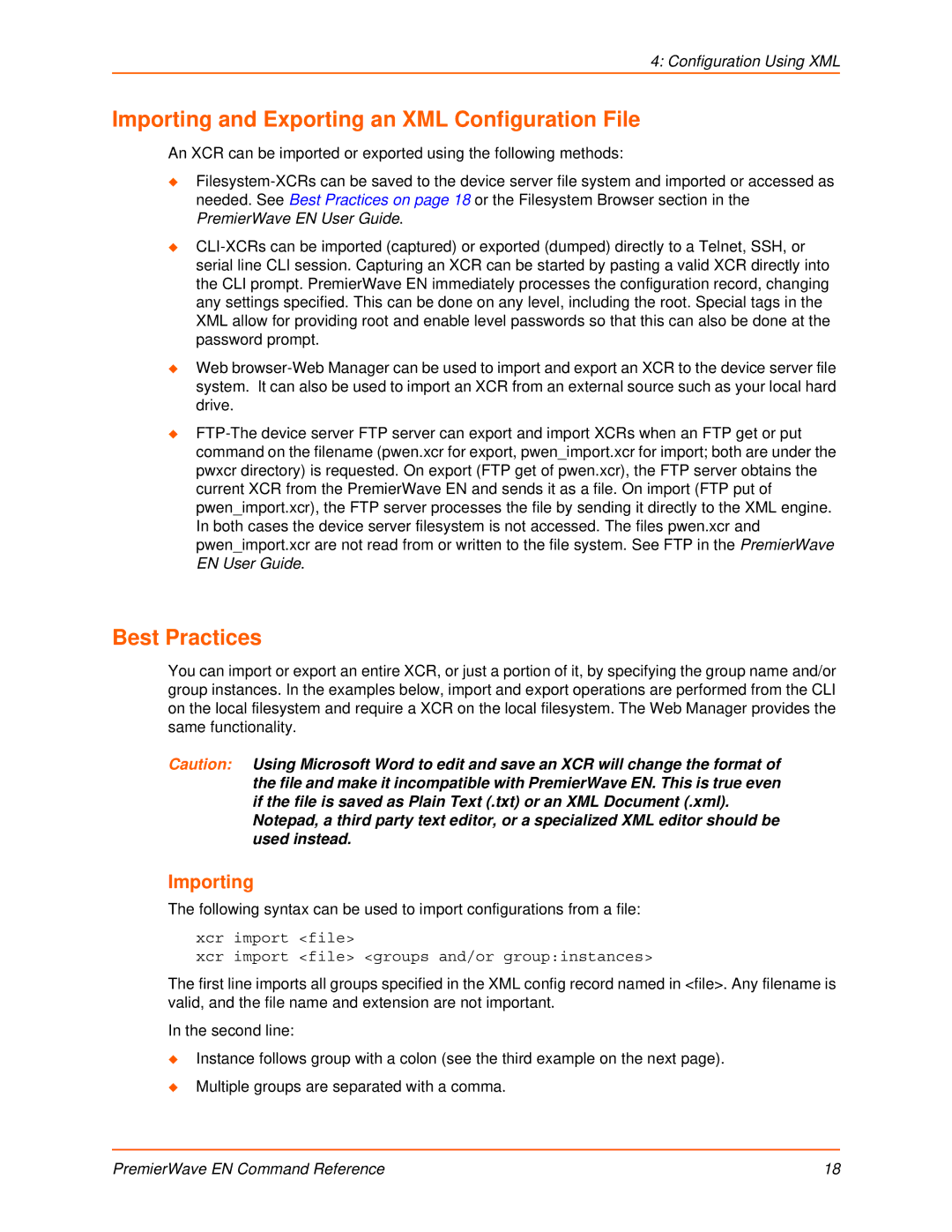 Lantronix 900-581 manual Importing and Exporting an XML Configuration File, Best Practices 