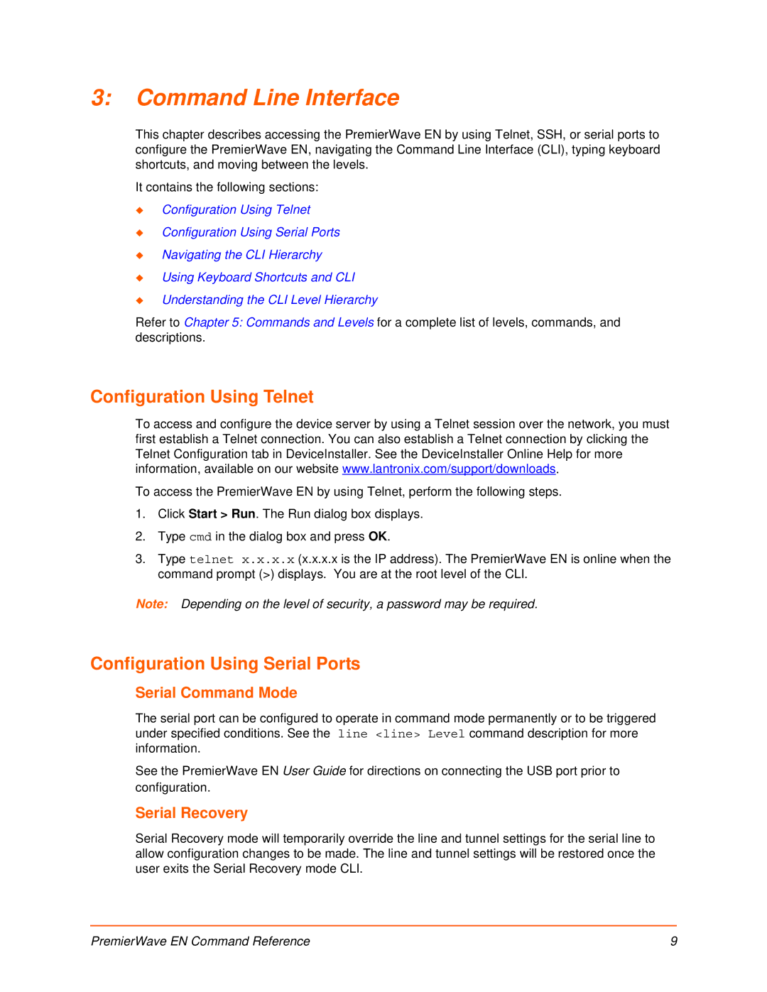 Lantronix 900-581 manual Configuration Using Telnet, Configuration Using Serial Ports 