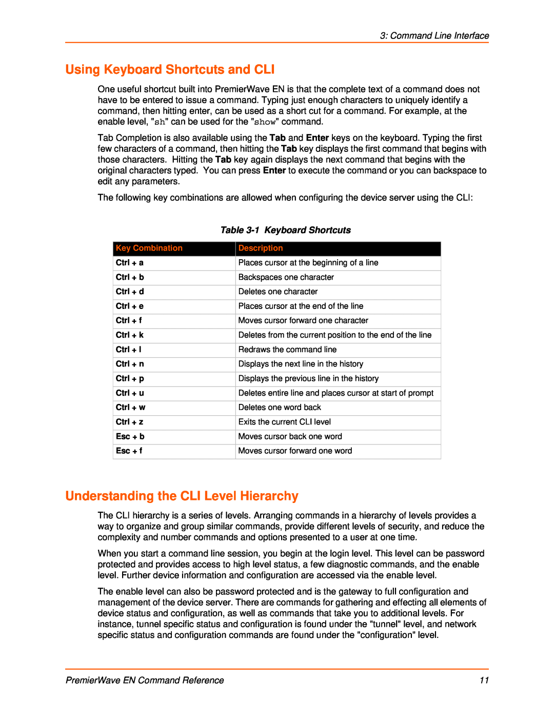 Lantronix 900-581 manual Using Keyboard Shortcuts and CLI, Understanding the CLI Level Hierarchy, Command Line Interface 