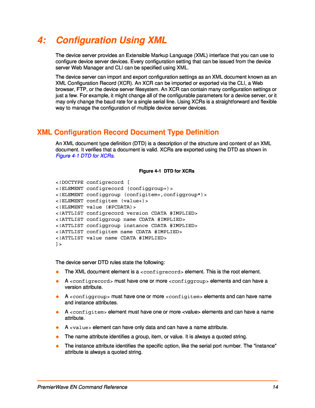 Lantronix 900-581 manual Configuration Using XML, XML Configuration Record Document Type Definition 