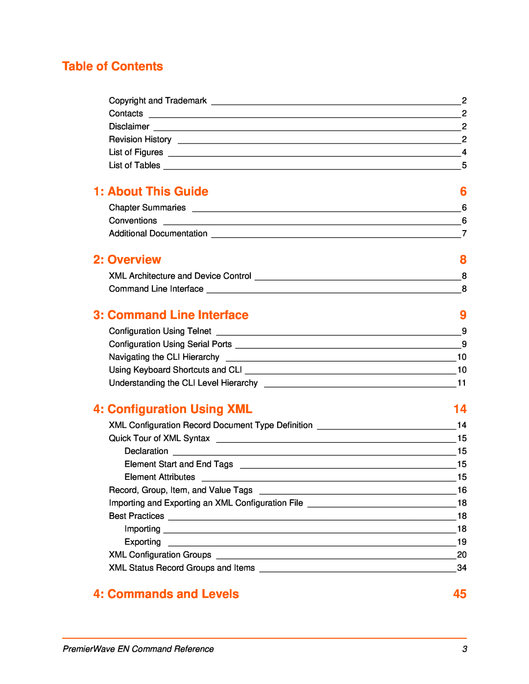 Lantronix 900-581 manual Table of Contents, About This Guide, Overview, Command Line Interface, Configuration Using XML 