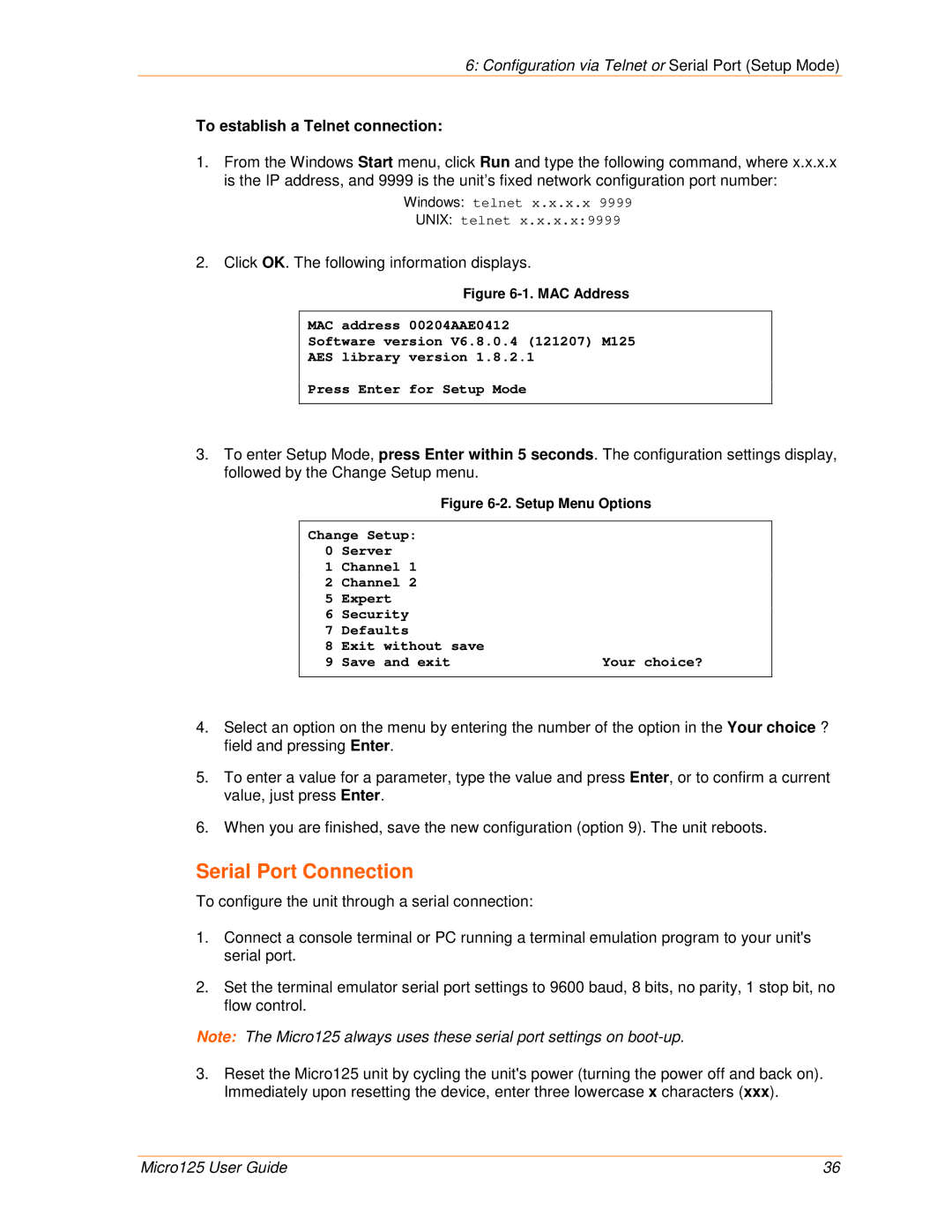 Lantronix 900-588 Serial Port Connection, To establish a Telnet connection, Click OK. The following information displays 