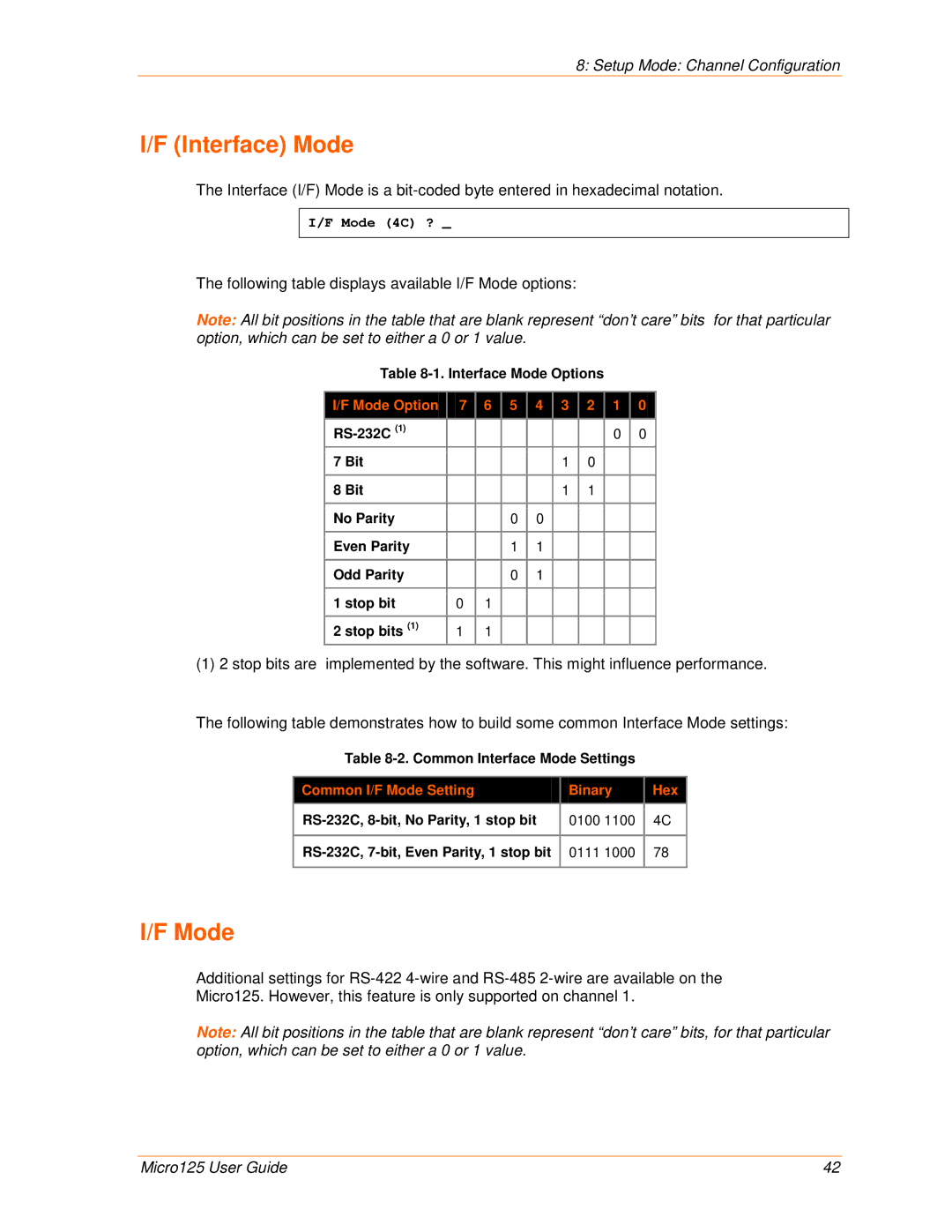 Lantronix 900-588 manual Interface Mode, Following table displays available I/F Mode options, Mode Option 