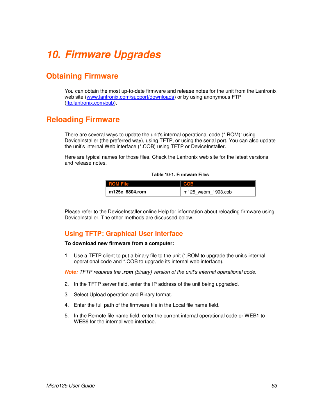 Lantronix 900-588 Firmware Upgrades, Obtaining Firmware Reloading Firmware, Using Tftp Graphical User Interface, ROM File 
