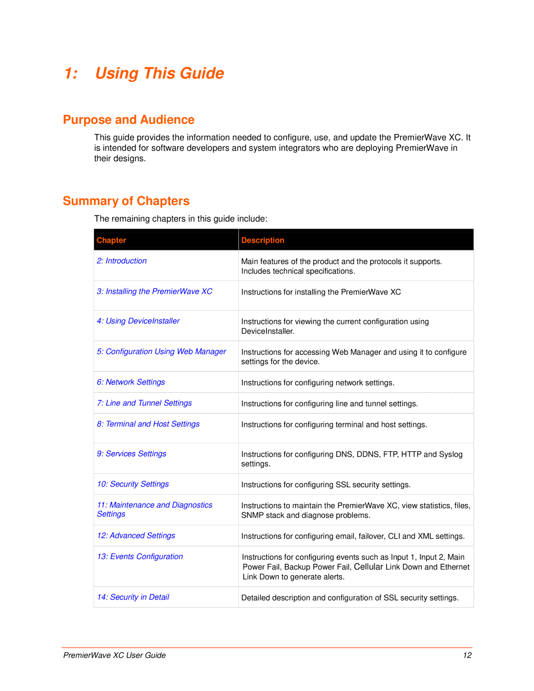 Lantronix 900-598 manual Using This Guide, Purpose and Audience, Summary of Chapters, Chapter Description 