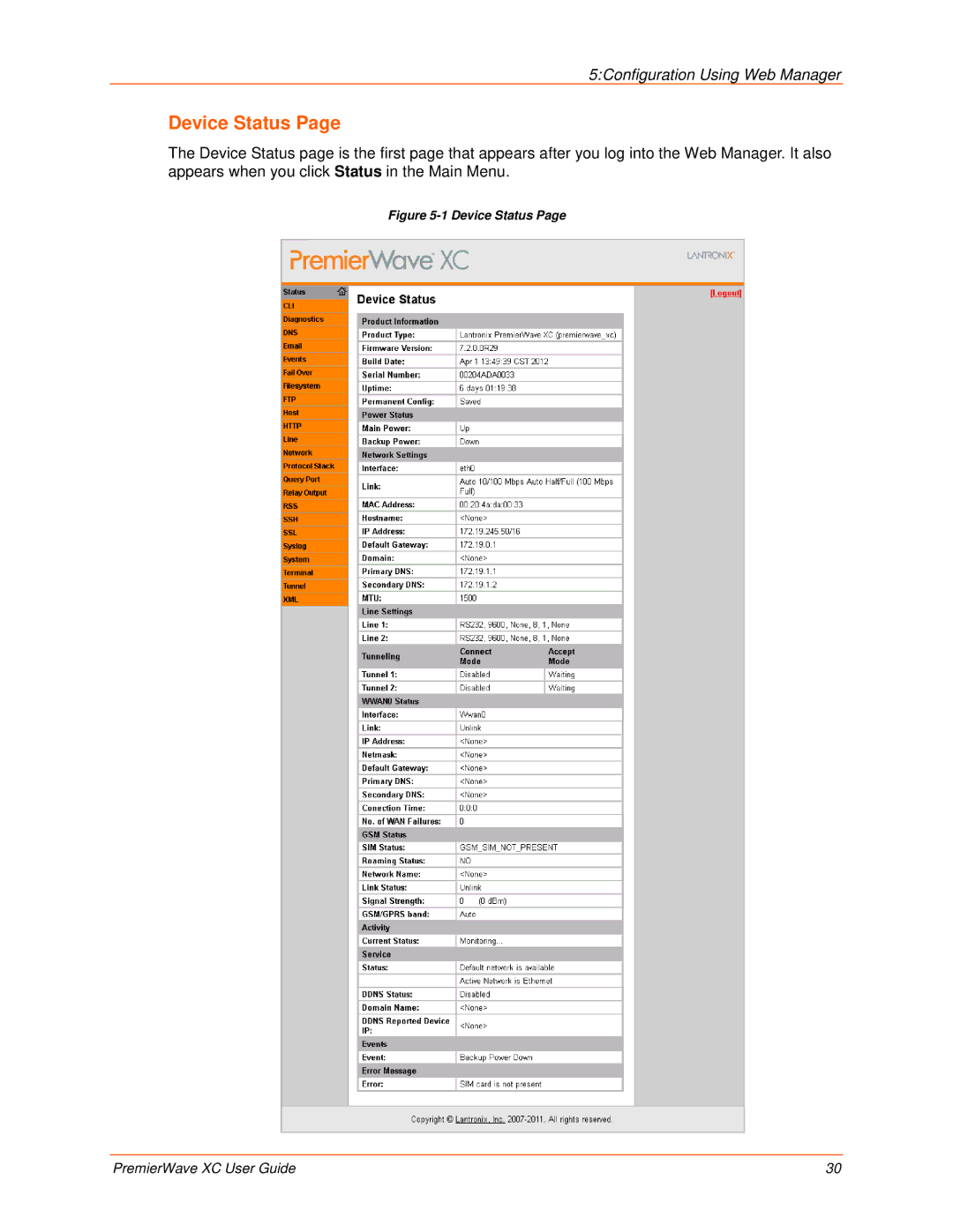 Lantronix 900-598 manual Device Status 