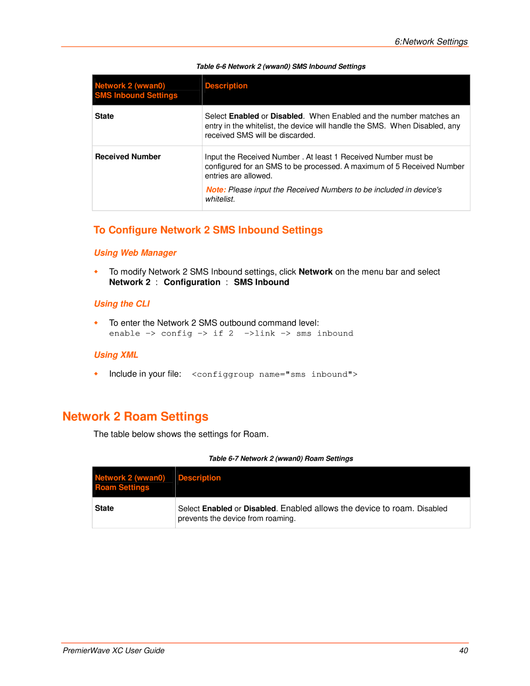 Lantronix 900-598 manual Network 2 Roam Settings, To Configure Network 2 SMS Inbound Settings 