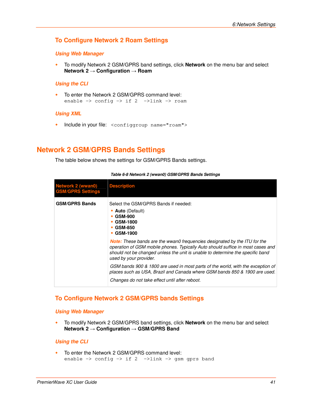 Lantronix 900-598 manual Network 2 GSM/GPRS Bands Settings, To Configure Network 2 Roam Settings 