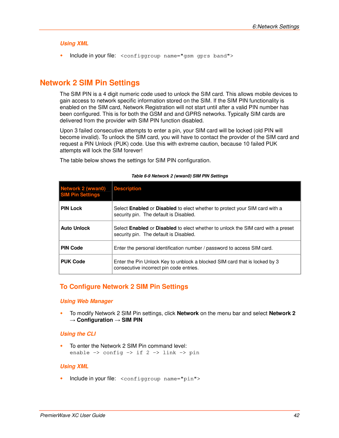 Lantronix 900-598 manual To Configure Network 2 SIM Pin Settings, Network 2 wwan0 Description SIM Pin Settings 