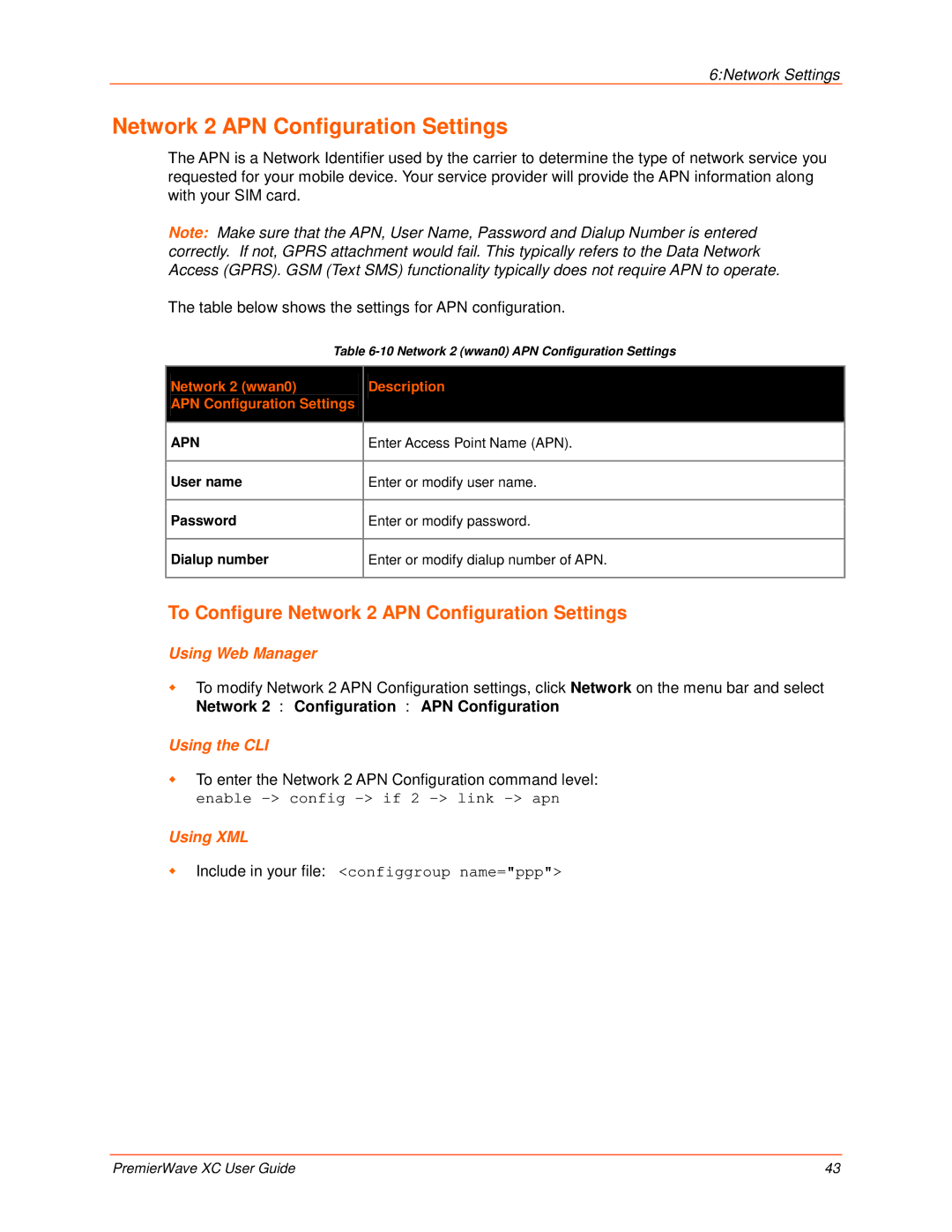 Lantronix 900-598 manual To Configure Network 2 APN Configuration Settings, Enter Access Point Name APN 