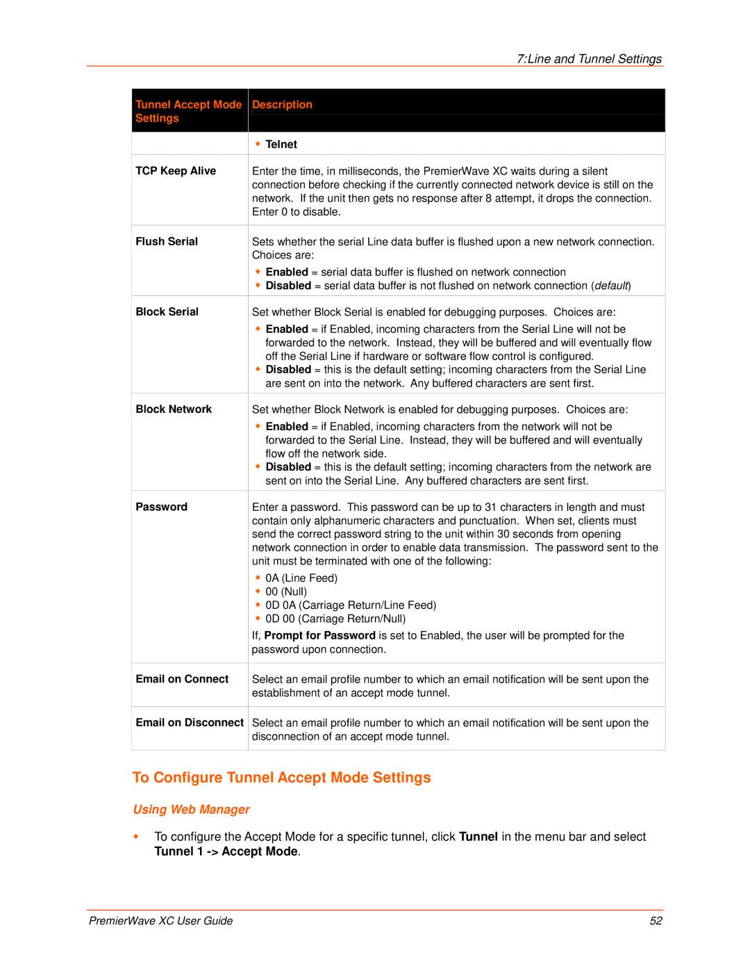 Lantronix 900-598 manual To Configure Tunnel Accept Mode Settings 