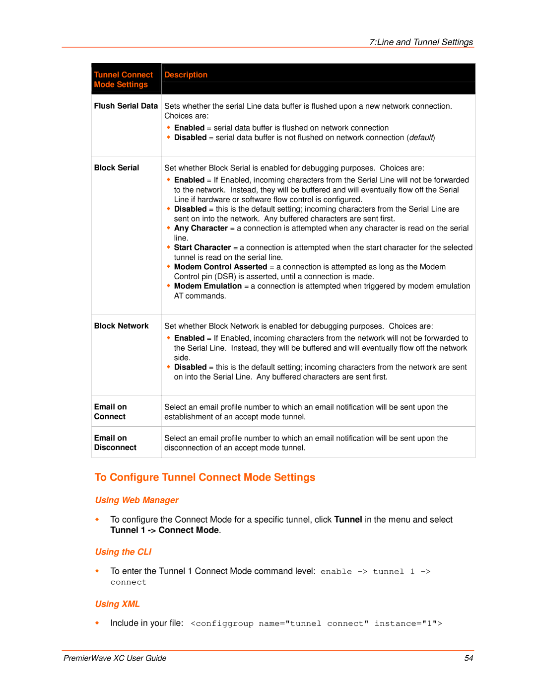 Lantronix 900-598 manual To Configure Tunnel Connect Mode Settings, Flush Serial Data, Email on, Disconnect 