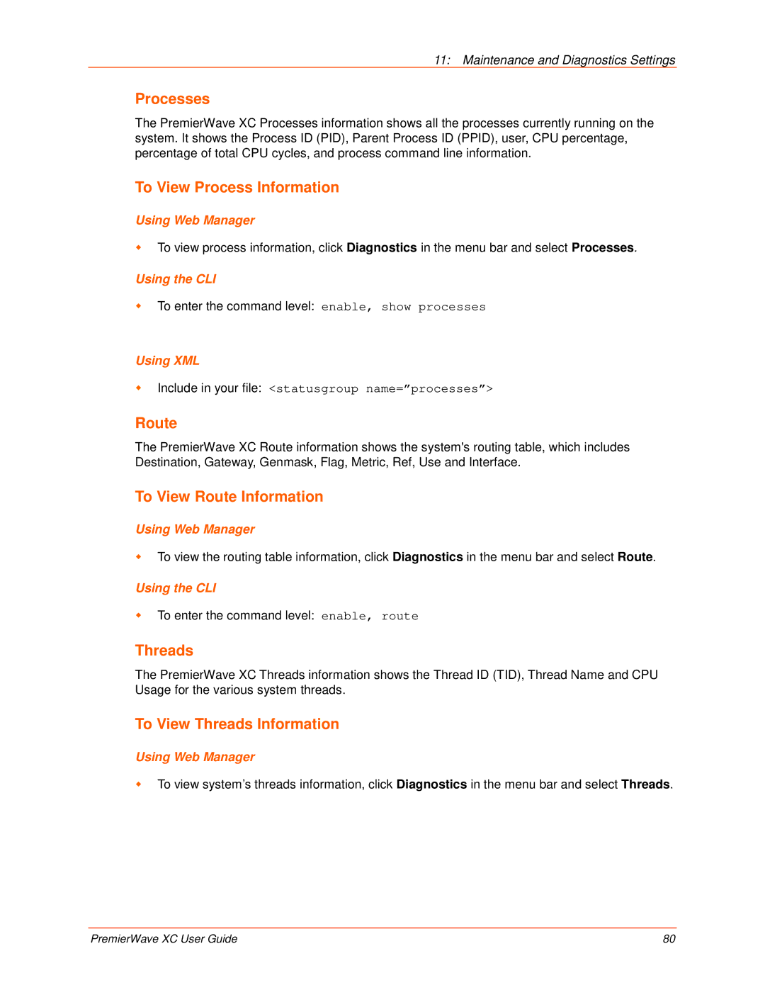 Lantronix 900-598 manual Processes, To View Process Information, To View Route Information, Threads 