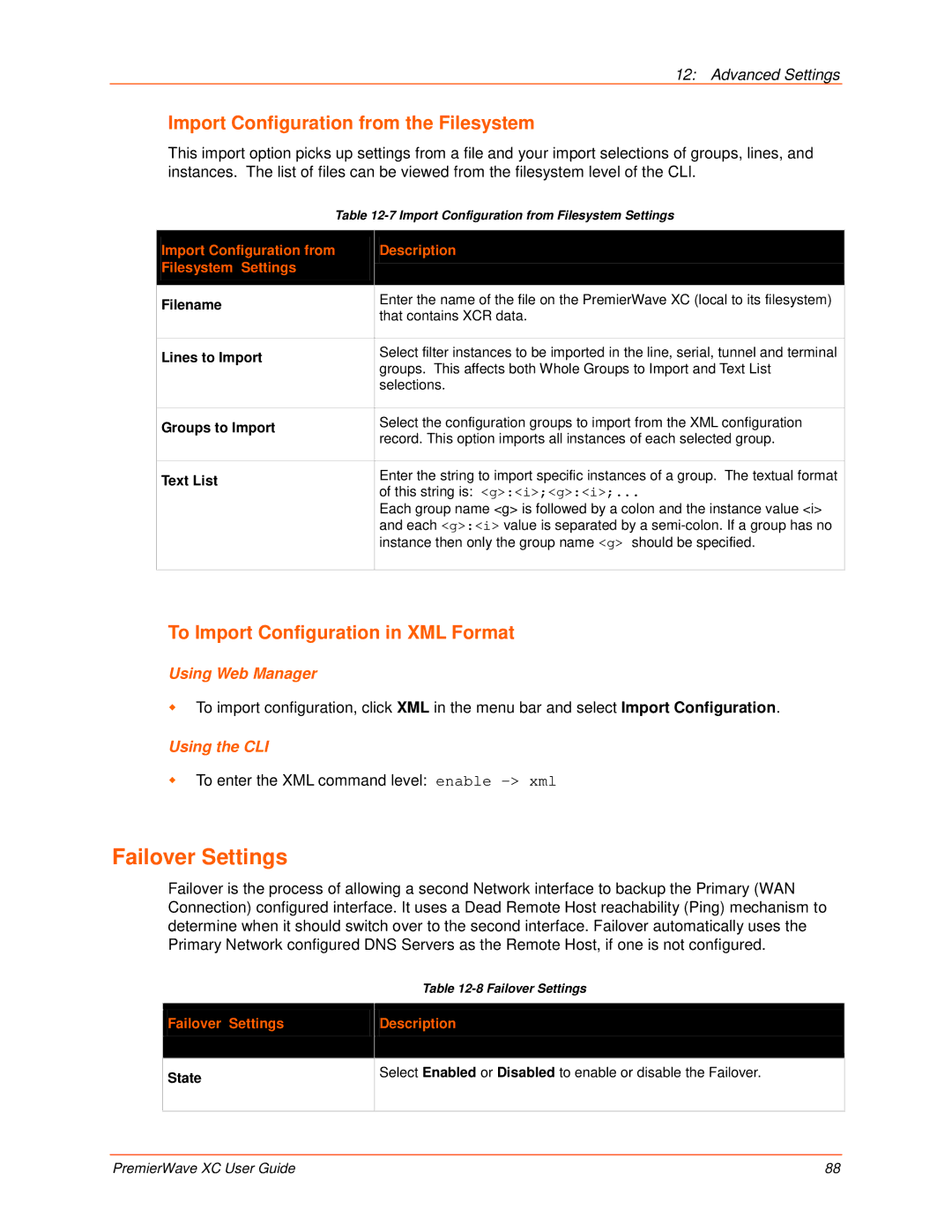 Lantronix 900-598 manual Failover Settings, Import Configuration from the Filesystem, To Import Configuration in XML Format 