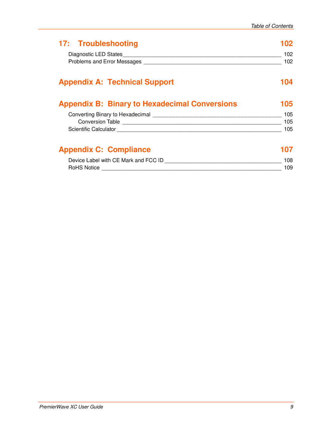 Lantronix 900-598 manual Troubleshooting 102, Appendix C Compliance 107 