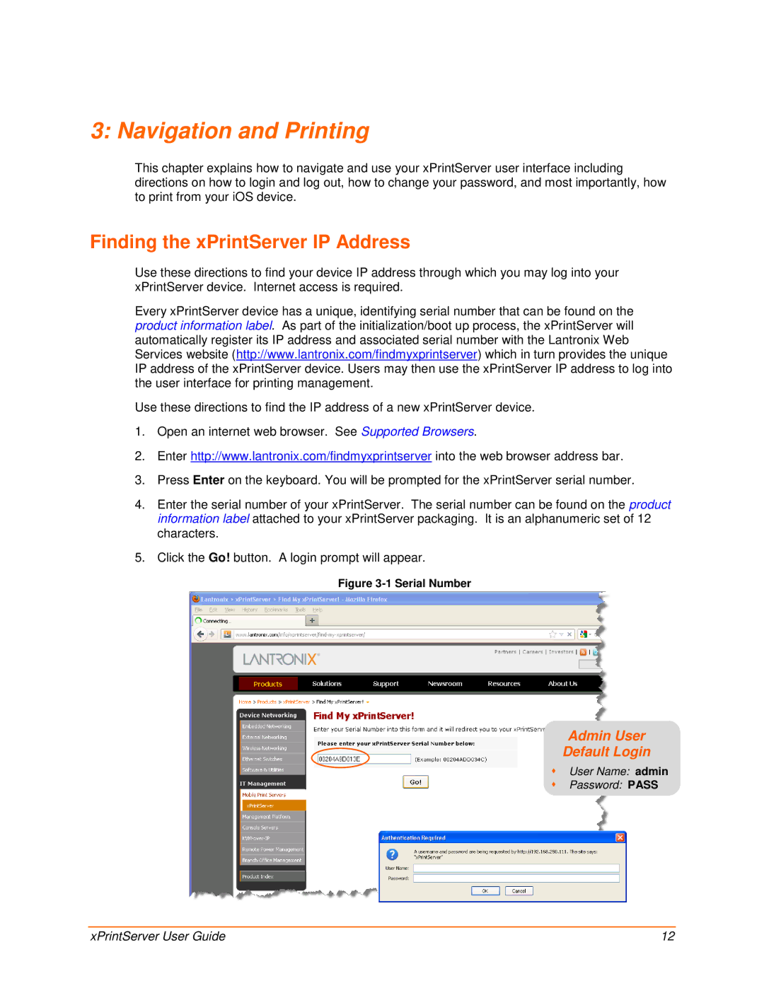 Lantronix 900-603 manual Navigation and Printing, Finding the xPrintServer IP Address 