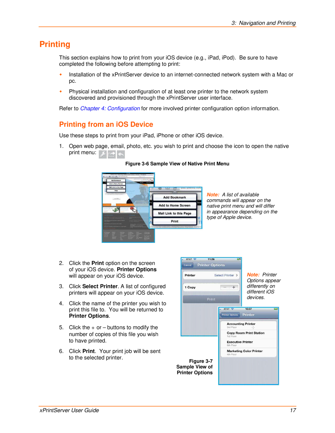 Lantronix 900-603 manual Printing from an iOS Device 